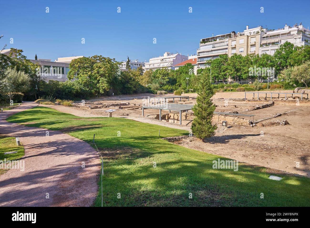 Antico sito archeologico di Aristotele Lyceum Lykeion ad Atene, capitale della Grecia il 16 agosto 2023 Foto Stock