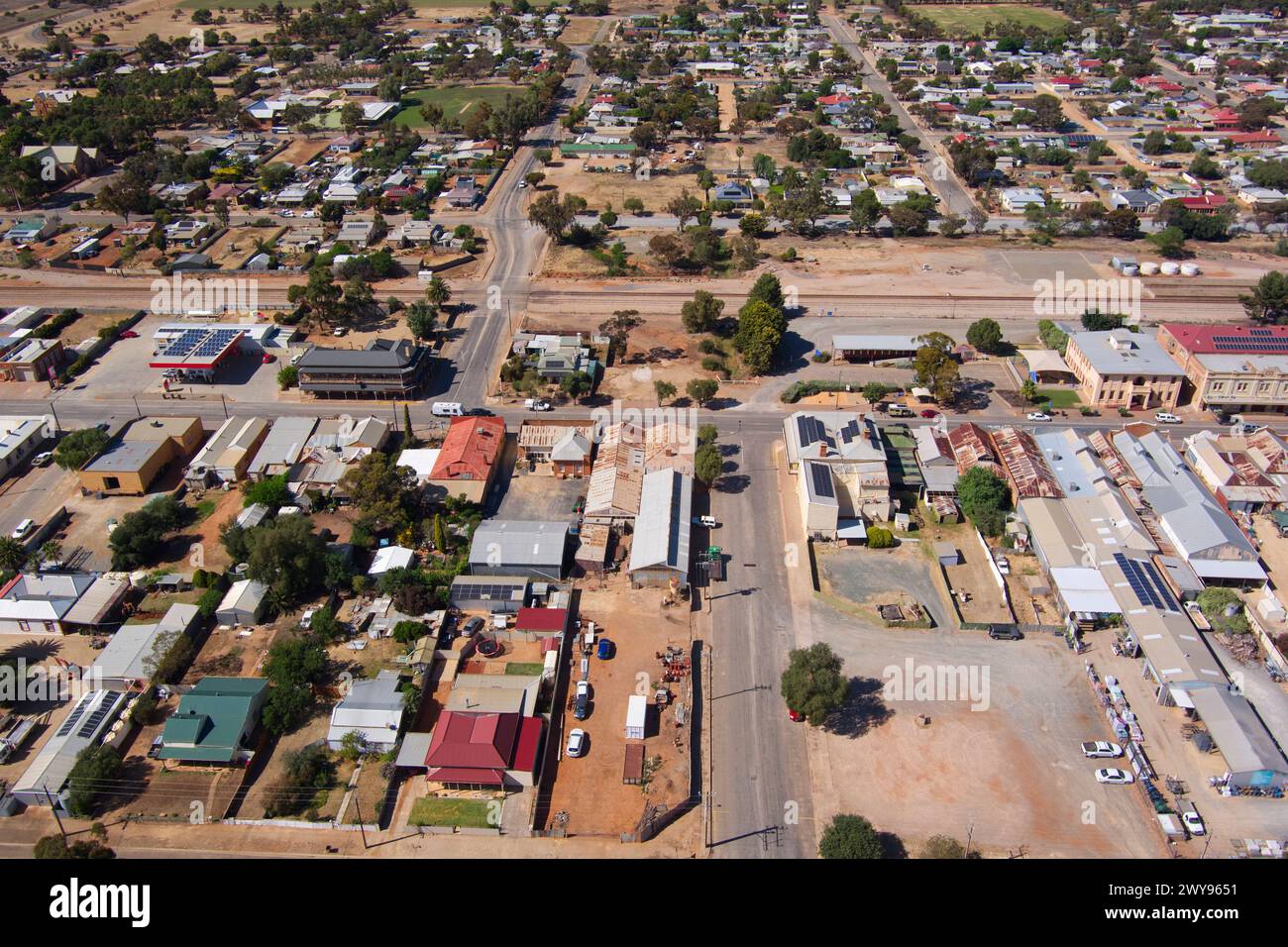 Aerea della piccola cittadina di Peterborough nell'Australia meridionale Foto Stock