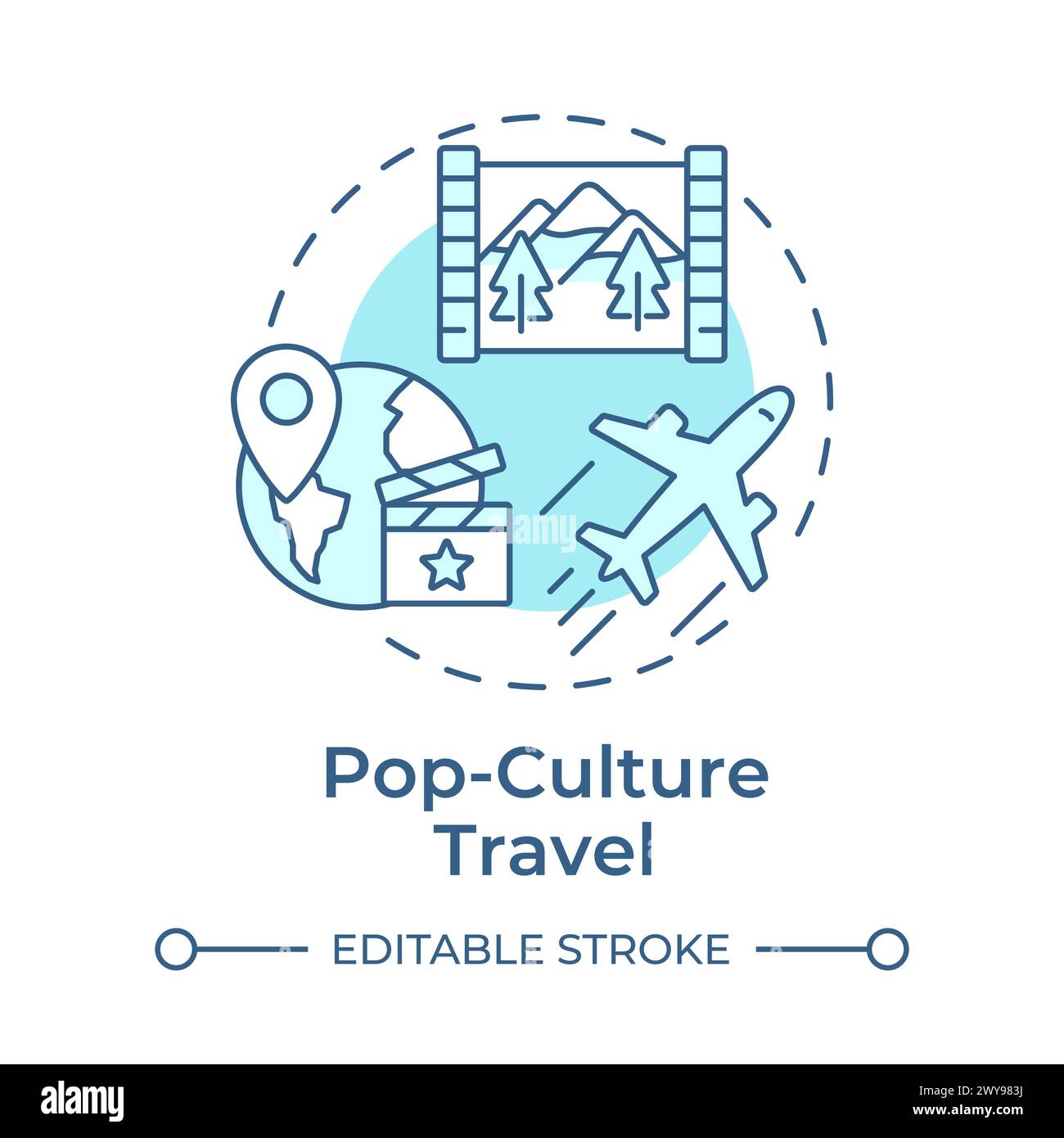 Icona Concept blu morbido da viaggio per la cultura pop Illustrazione Vettoriale