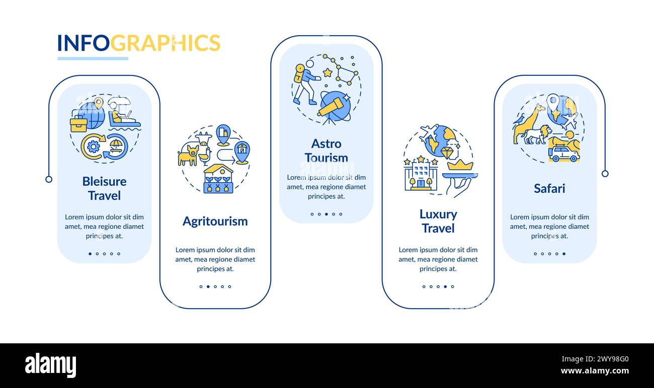 Modello infografico rettangolo blu turismo di nicchia Illustrazione Vettoriale