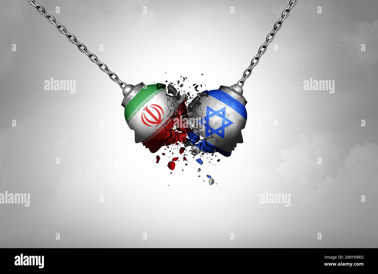 Guerra israeliana iraniana e Iran crisi militare israeliana come confronto armato o conflitto per procura iraniana israeliana con due governi opposti in un di Foto Stock