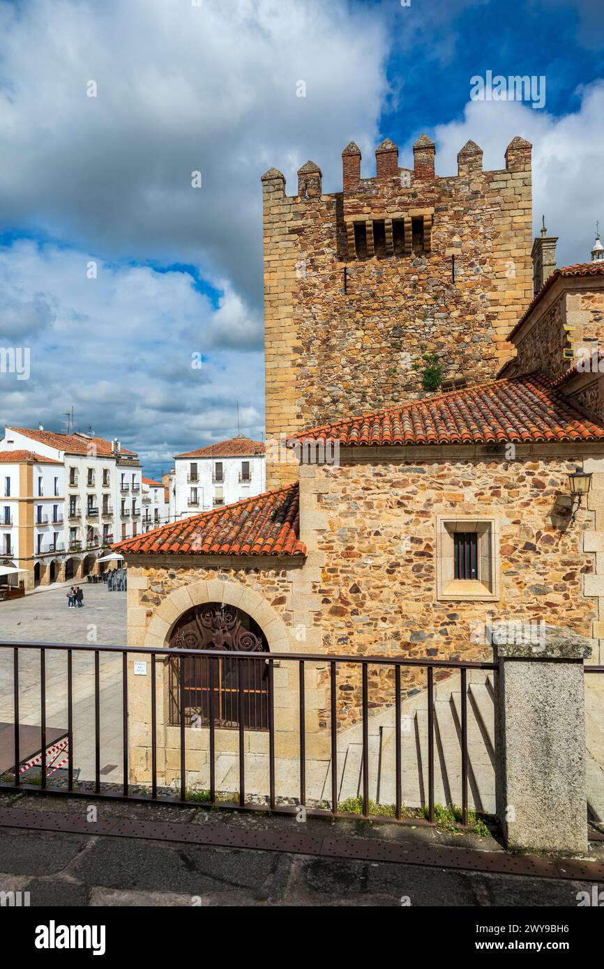 Torre Bujaco, Plaza Mayor, Caceres, Estremadura, Spagna Foto Stock