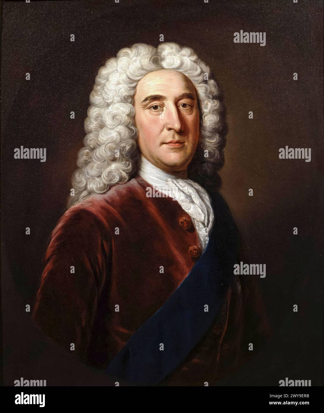 Thomas Pelham-Holles, i duca di Newcastle upon Tyne (1693-1768), politico Whig e primo ministro della Gran Bretagna due volte dal 1754-1756 e 1757-1762, ritratto a olio su tela di William Hoare, circa 1752 Foto Stock