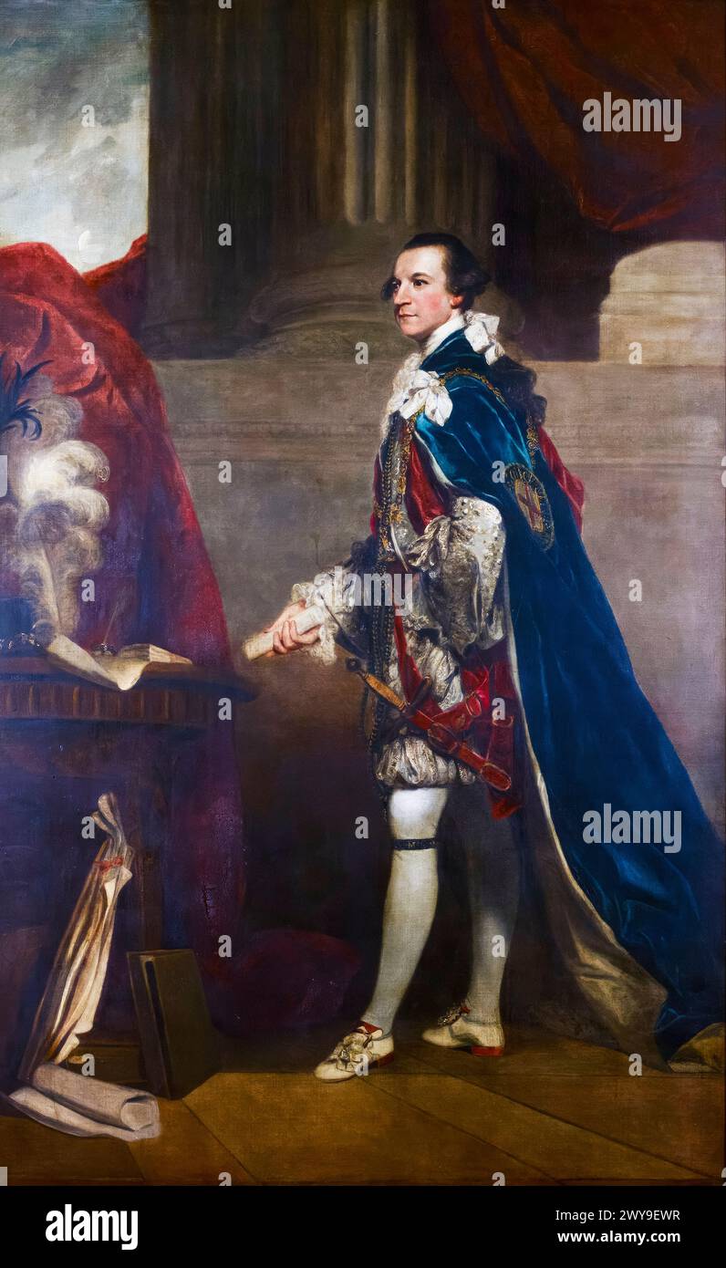 Charles Watson-Wentworth, II marchese di Rockingham (1730-1782), politico Whig e primo ministro della Gran Bretagna due volte dal 1765-1766 e tre mesi nel 1782, ritratto a olio su tela della bottega di Sir Joshua Reynolds, 1768-1786 Foto Stock