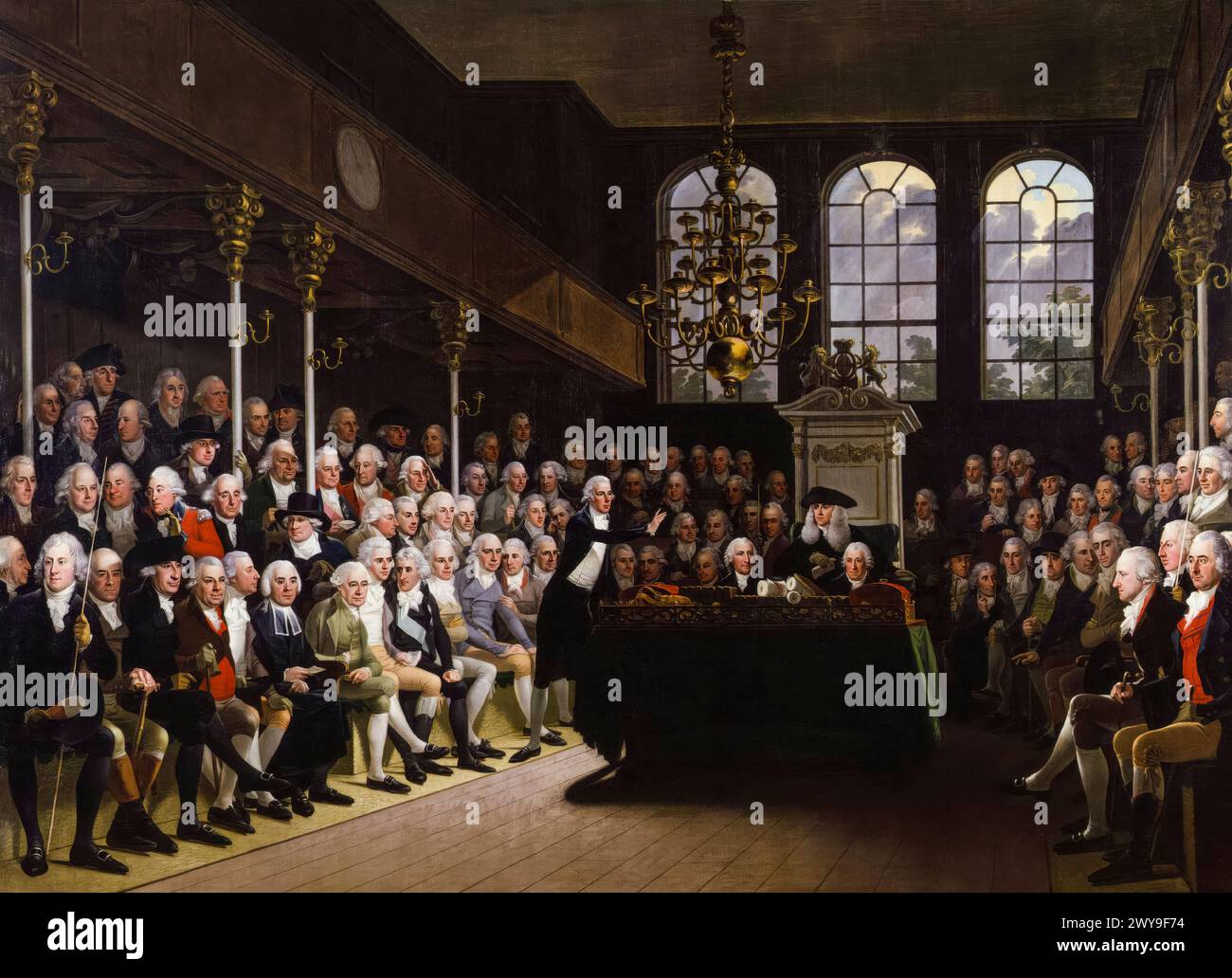 Parlamento britannico del XVIII secolo: Interior of the House of Commons, 1793-1794, pittura ad olio su tela di Anton Hickel, 1793-1795 Foto Stock