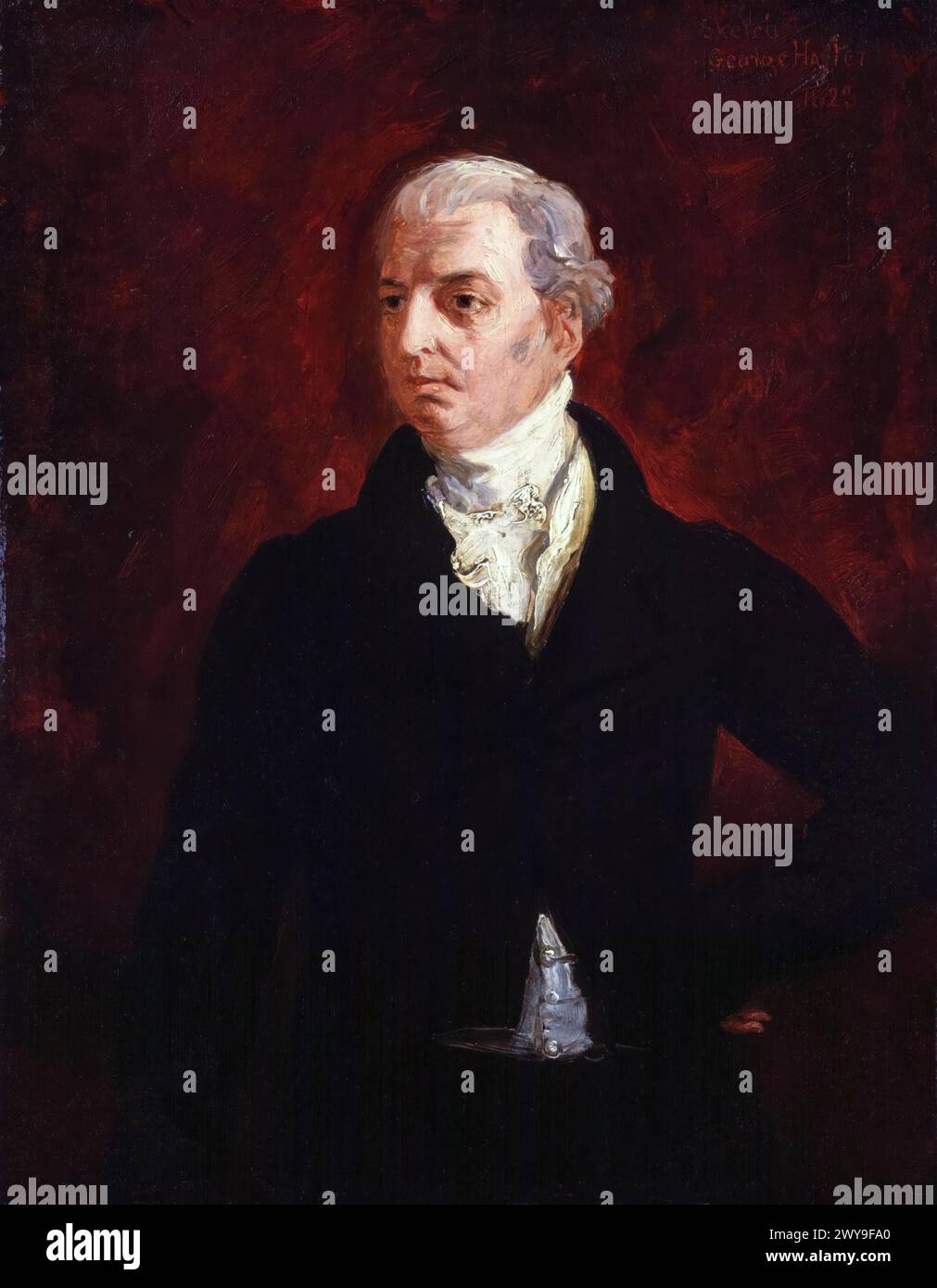 Robert Jenkinson, II conte di Liverpool (1770-1828), politico Tory e primo ministro del Regno Unito, 1812-1827, ritratto a olio su tavola di Sir George Hayter, 1823 Foto Stock