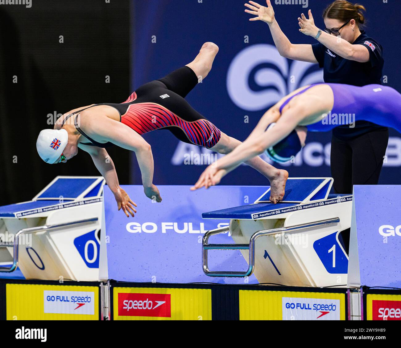 LONDRA, REGNO UNITO. 4 aprile 2024. Alice Tai partecipa alla finale femminile di Parigi 50m Freestyle durante lo Speedo Aquatics GB Swimming Championships 2024 - giorno 3 al London Aquatics Centre giovedì 4 aprile 2024. LONDRA, INGHILTERRA. Crediti: Taka G Wu/Alamy Live News Foto Stock