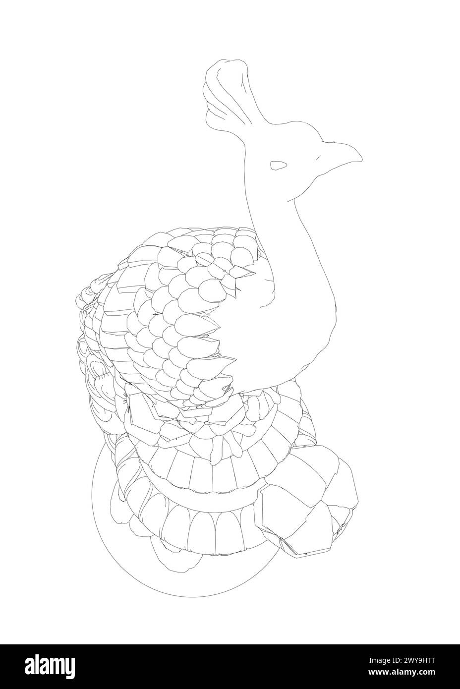 Pavone decorativo. Pagina colorazione anti-stress per adulti. Scarabocchio disegnato a mano in bianco e nero per libro da colorare. Vector Black and White Floral Peacock Illust Illustrazione Vettoriale
