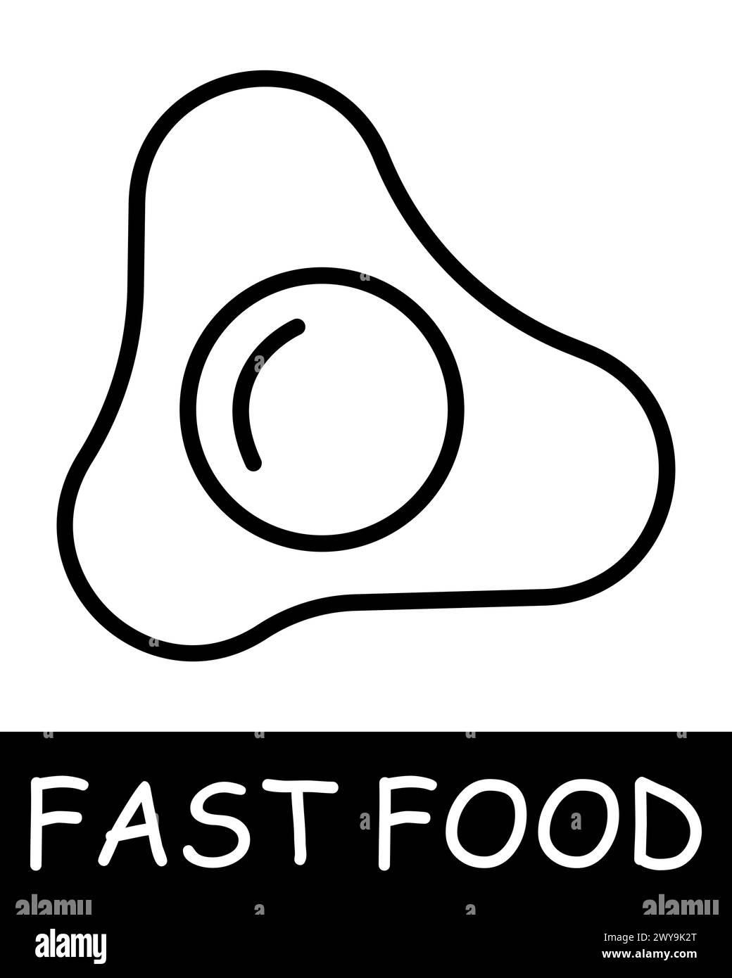 Icona del fast food. Cibo spazzatura, uova strapazzate, alta percentuale di grassi, calorie, allure di pasti veloci e saporiti nonostante la loro implicazione negativa per la salute Illustrazione Vettoriale