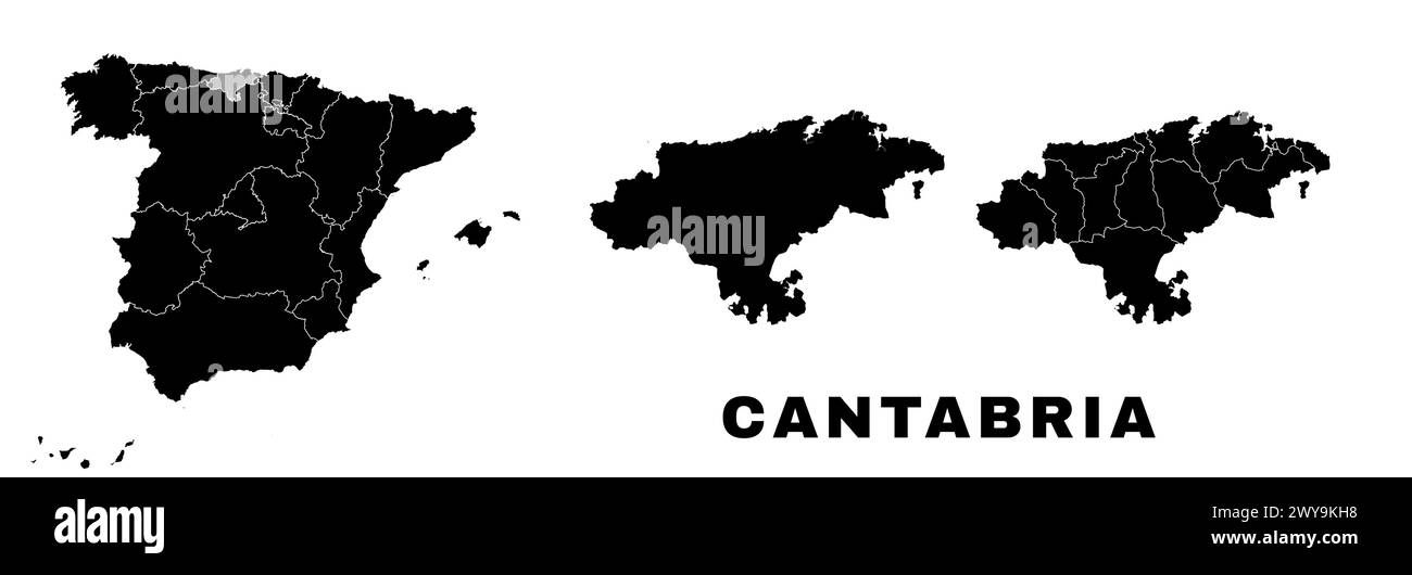 Mappa della Cantabria, comunità autonoma in Spagna. Divisione amministrativa spagnola, regioni, distretti e comuni. Illustrazione Vettoriale