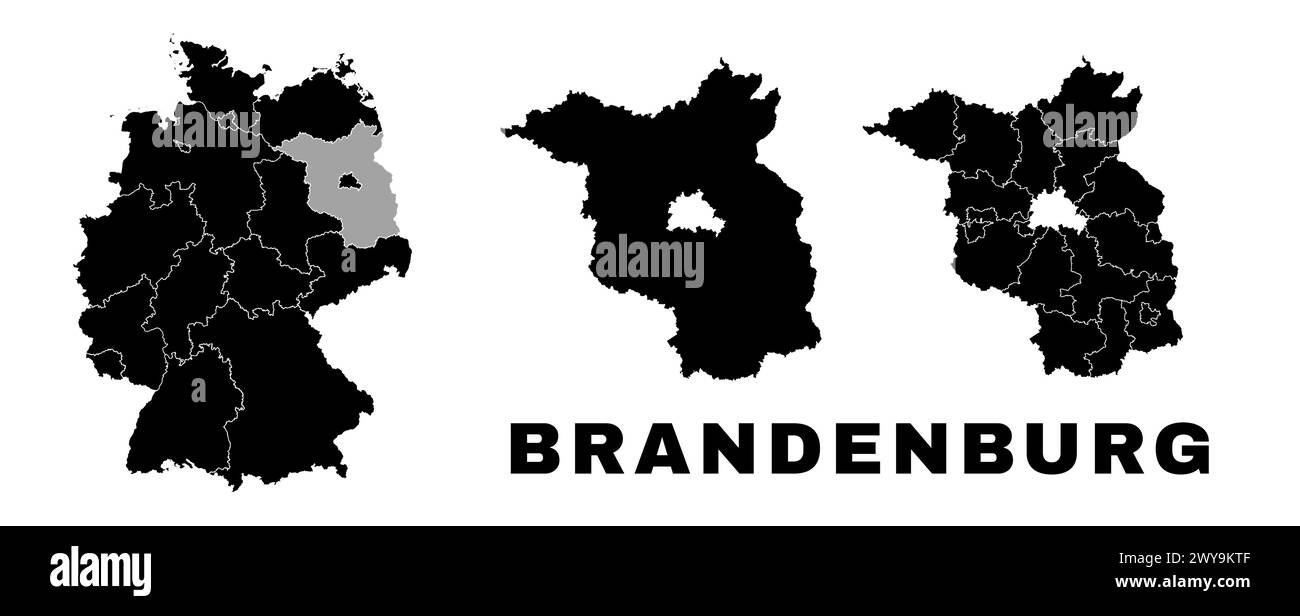 Mappa del Brandeburgo, stato tedesco. Divisione amministrativa della Germania, regioni e distretti, amt e comuni. Illustrazione Vettoriale