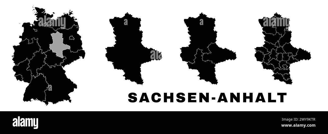 Mappa Sassonia-Anhalt, stato tedesco. Divisione amministrativa della Germania, regioni e distretti, amt e comuni. Illustrazione Vettoriale
