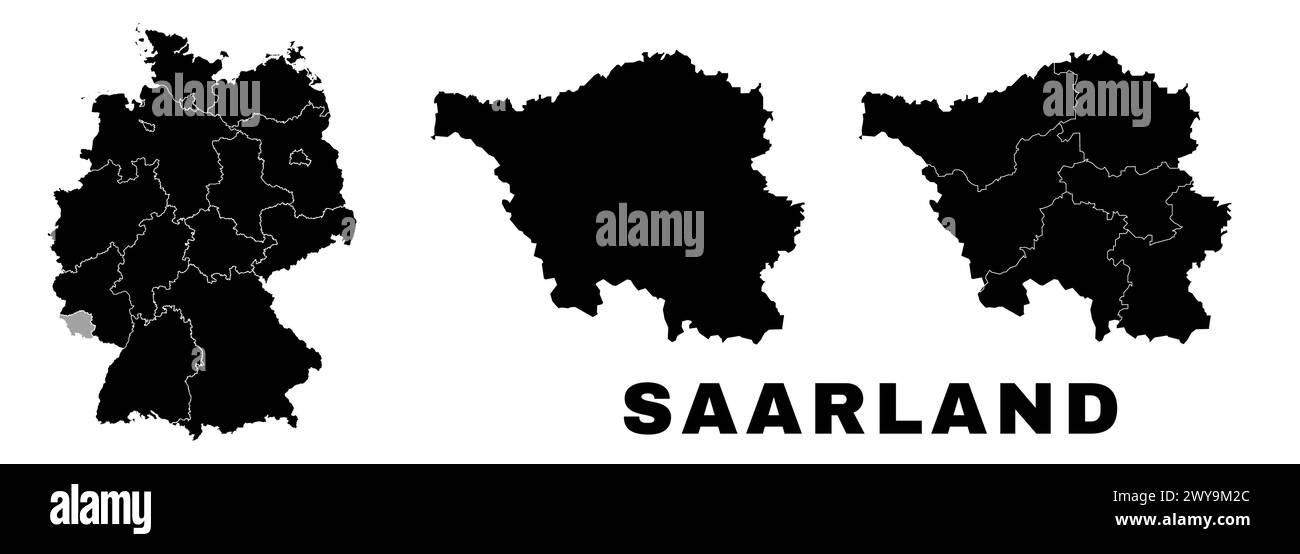 Mappa Saarland, stato tedesco. Divisione amministrativa della Germania, regioni e distretti, amt e comuni. Illustrazione Vettoriale