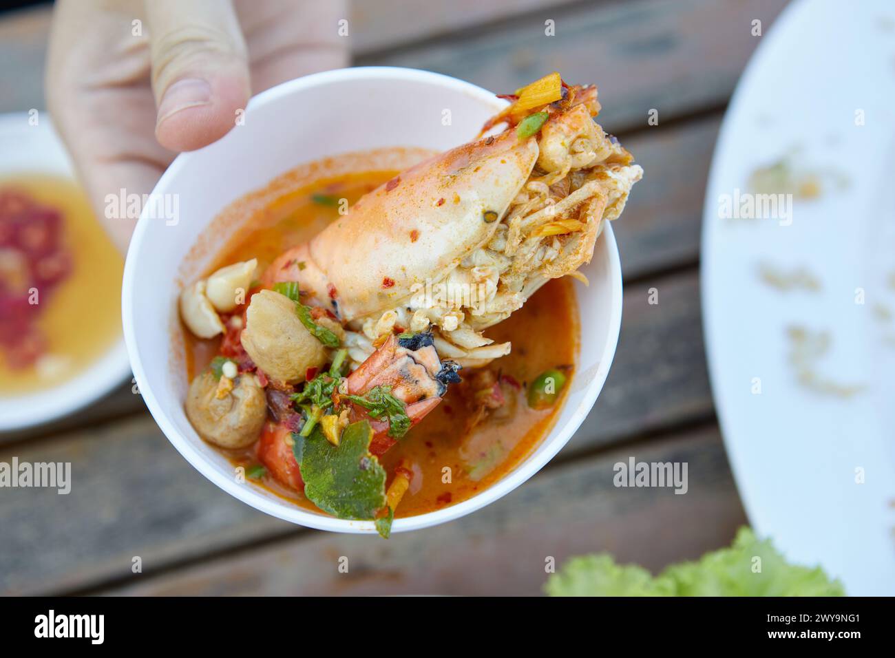Piccante Tom Yum Goong e aspro cibo tailandese in una ciotola Foto Stock