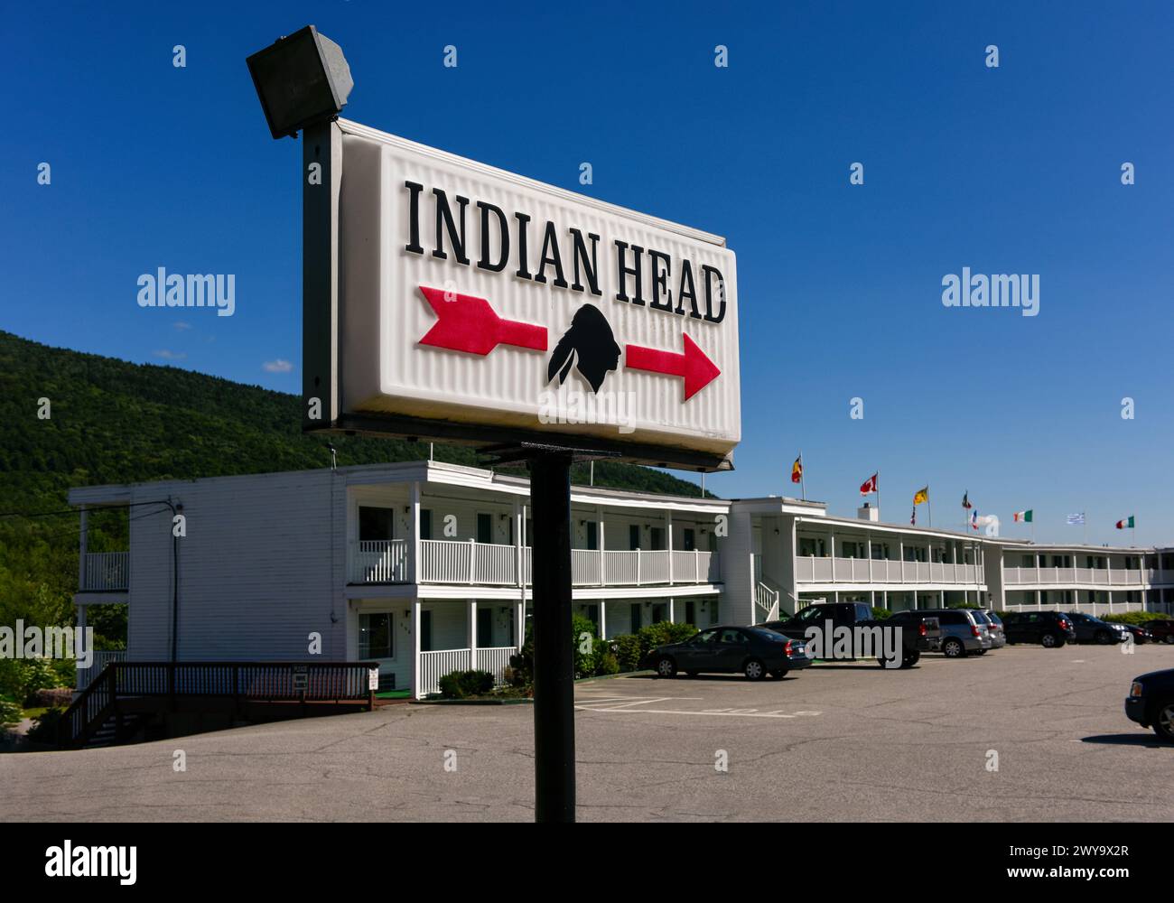 Cartello anteriore per l'Indian Head Hotel a Portsmouth, New Hampshire. Foto Stock