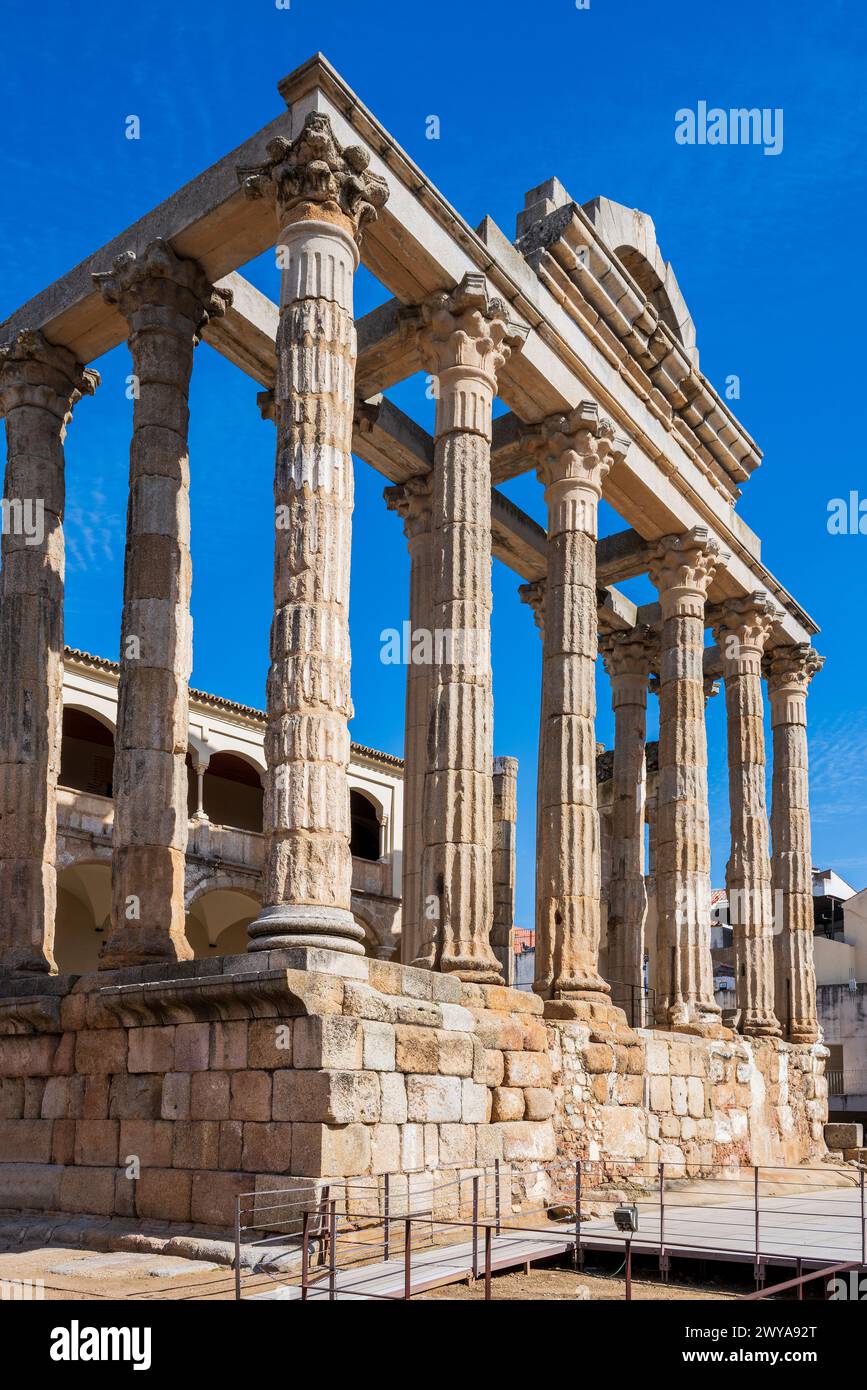 Il Tempio di Diana, Foro Romano, Merida, Estremadura, Spagna Foto Stock