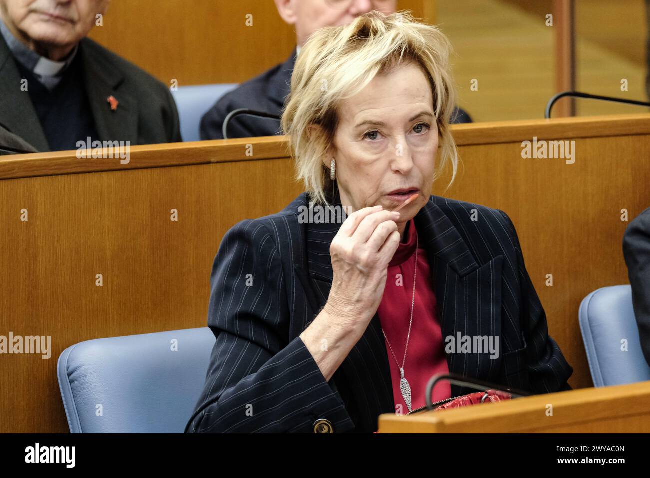 Roma, Italia. 5 aprile 2024. Letizia Moratti FI in occasione del convegno di forza Italia FI «la salute come fondamentale diritto per una riforma della Sanità» svoltosi presso la camera dei deputati a Roma, Venerdì 05 aprile 2024 (foto Mauro Scrobogna/LaPresse) Letizia Moratti FI in occasione del convegno forza Italia FI "la salute come diritto fondamentale per la riforma sanitaria" tenutosi presso la camera dei deputati di Roma, venerdì 05 aprile 2024 (foto di Mauro Scrobogna/LaPresse) crediti: LaPresse/Alamy Live News Foto Stock