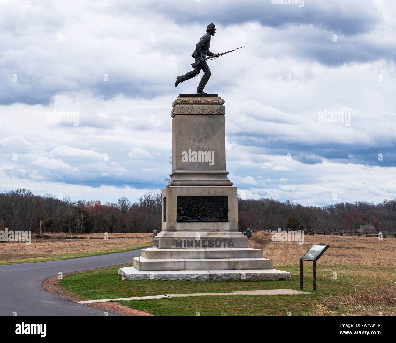 Il monumento del 1st Minnesota Infantry Regiment su Hancock Avenue nel Gettysburg National Military Park Foto Stock