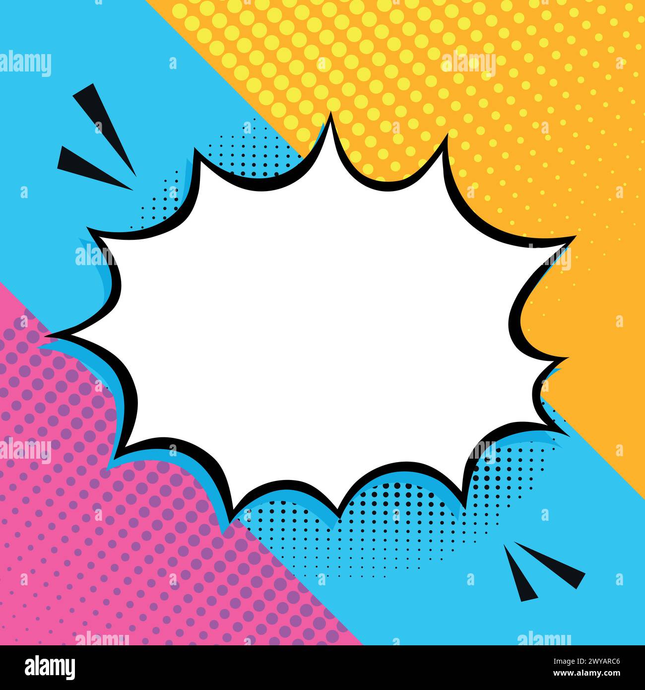 Modello in stile pop art retrò con fumetti. Illustrazione vettoriale Illustrazione Vettoriale