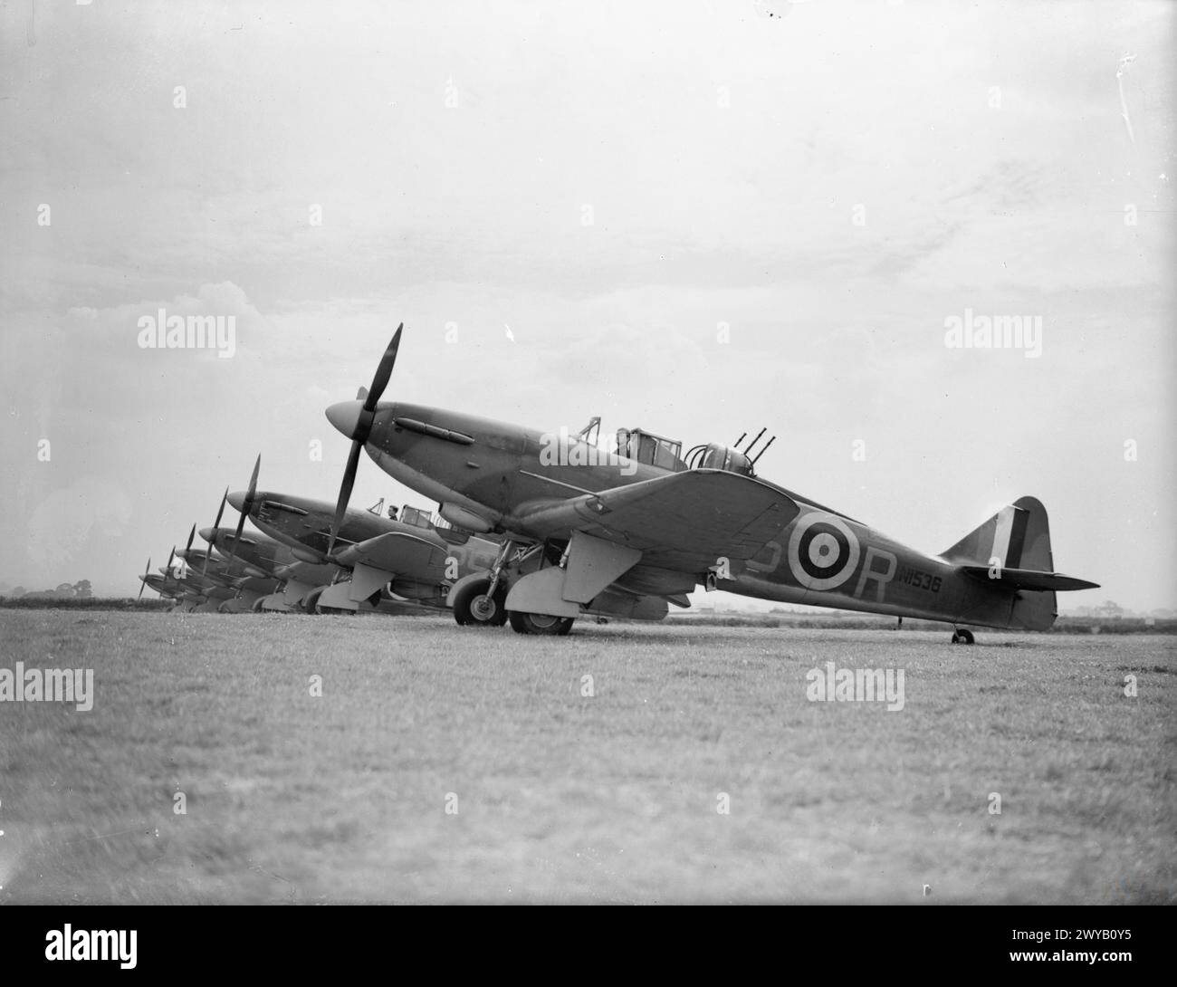 Nell'agosto 1940, Boulton Paul Defiant Aircraft del No. 264 Squadron Royal Air Force è di stanza a Kirton nel Lindsey, nel Lincolnshire durante la Battaglia d'Inghilterra. Foto Stock