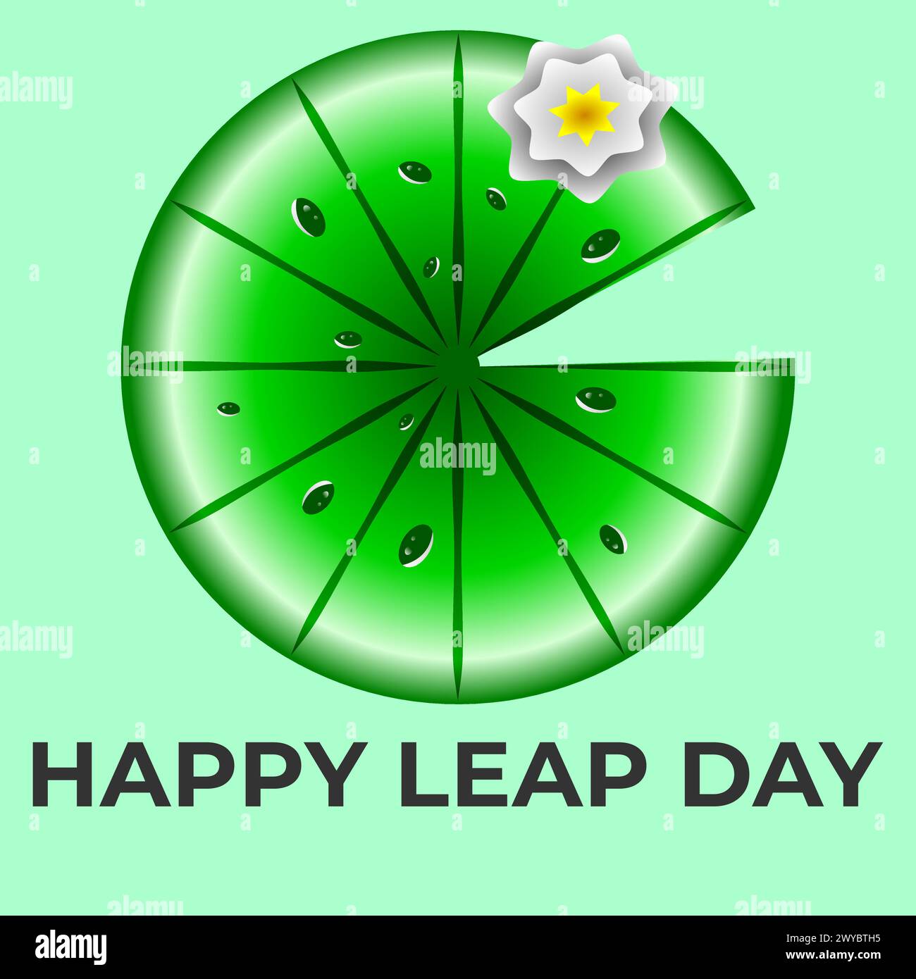 Happy Leap Day Lily pad su sfondo di tinta verde,29 febbraio 2024 illustrazione vettoriale della foglia di loto. Illustrazione Vettoriale
