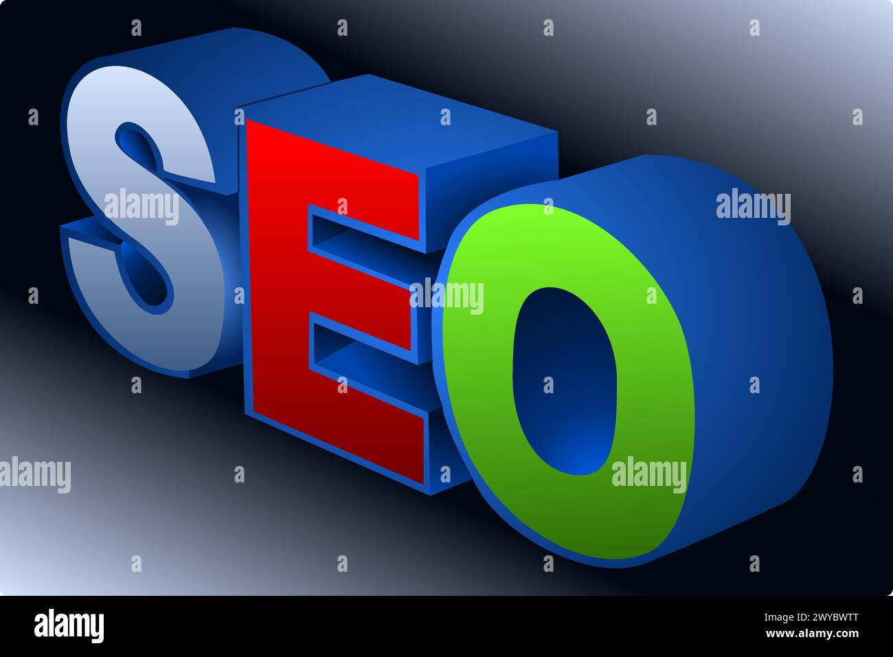 Icona SEO 3D. Illustrazione vettoriale tridimensionale per l'ottimizzazione del motore di ricerca. Illustrazione Vettoriale