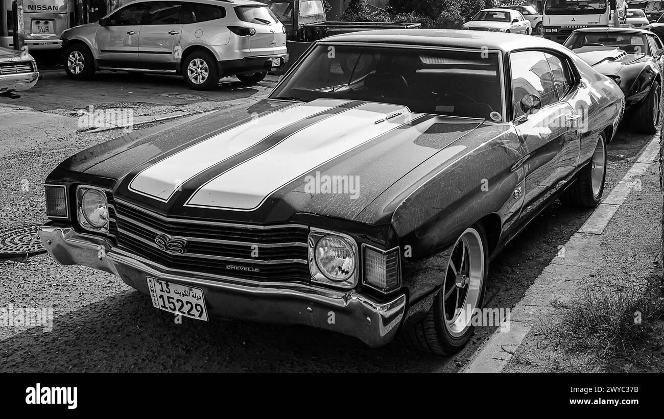 Una splendida Chrevrolet Chevelle parcheggiata in un garage per riparazioni Foto Stock