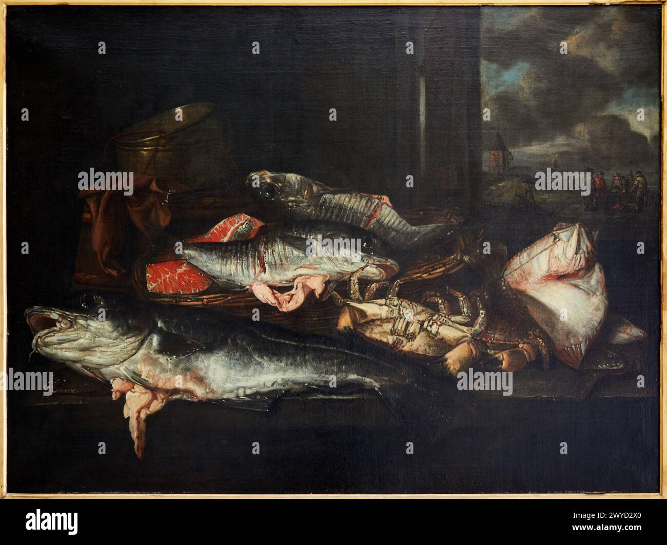 "Nature morte aux poissons", 1646-1650, Abraham van Beyeren, Musée du Louvre, Parigi, Francia, Europa. Foto Stock