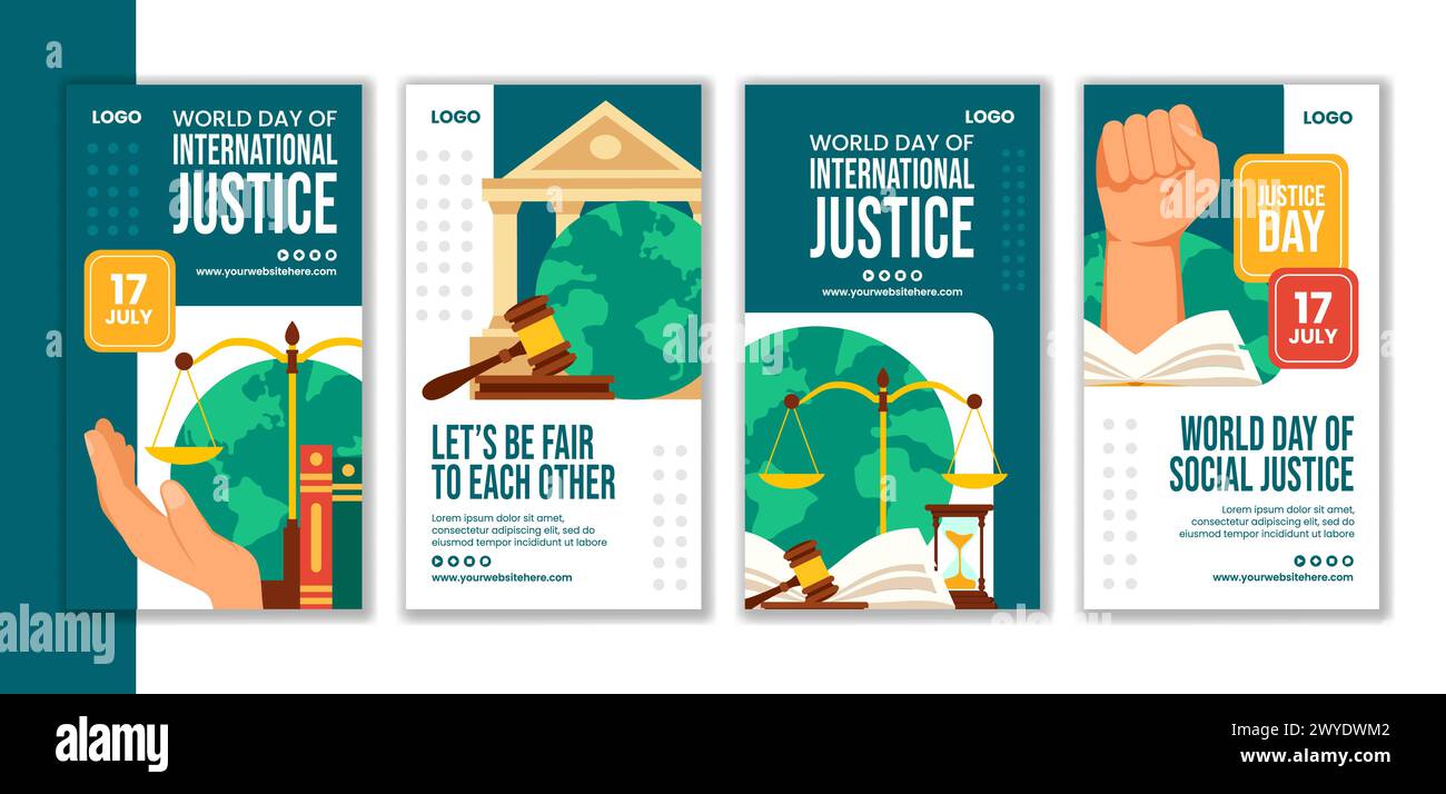 Day of Social Justice Social Media Stories Flat Cartoon Hand Drawn Templates background Illustration Illustrazione Vettoriale