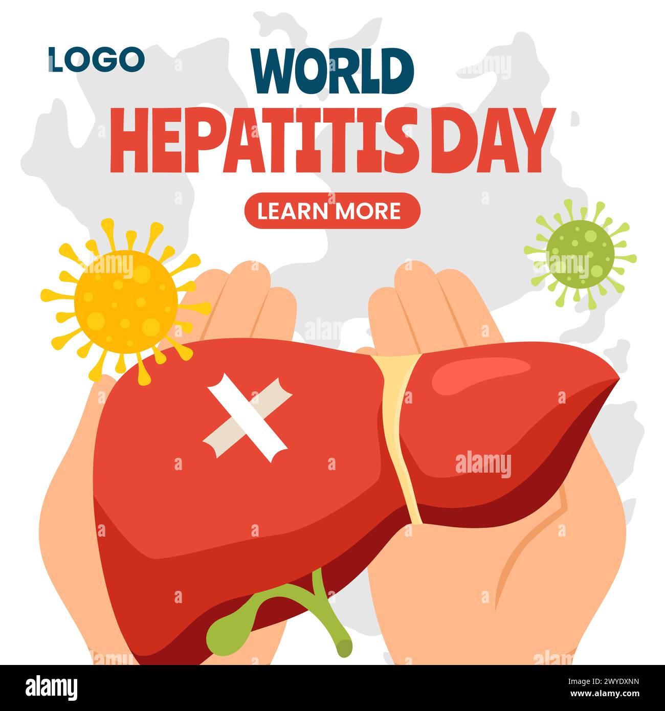 Illustrazione dei social media di Hepatitis Day Flat Cartoon Hand Drawn Templates background Illustrazione Vettoriale