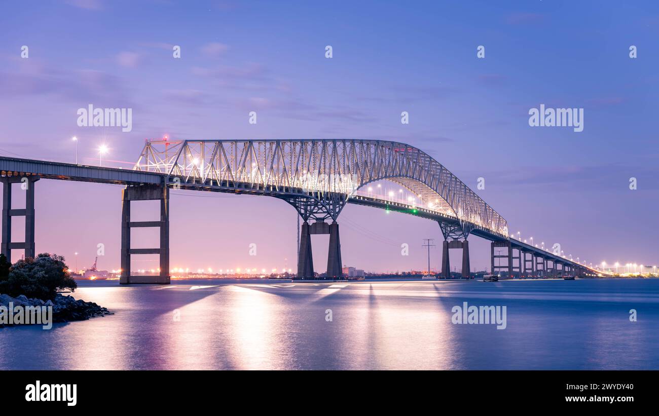 Francis Scott Key Bridge, lunga esposizione Foto Stock