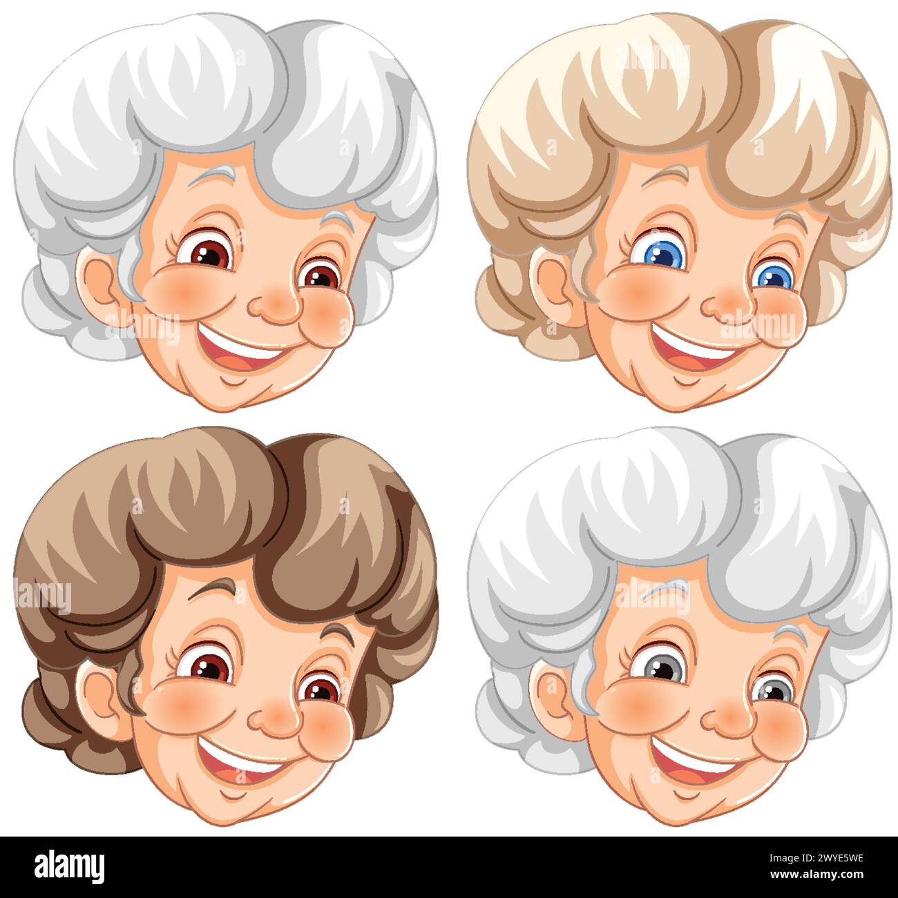 Quattro allegri ritratti illustrati da donne anziane. Illustrazione Vettoriale