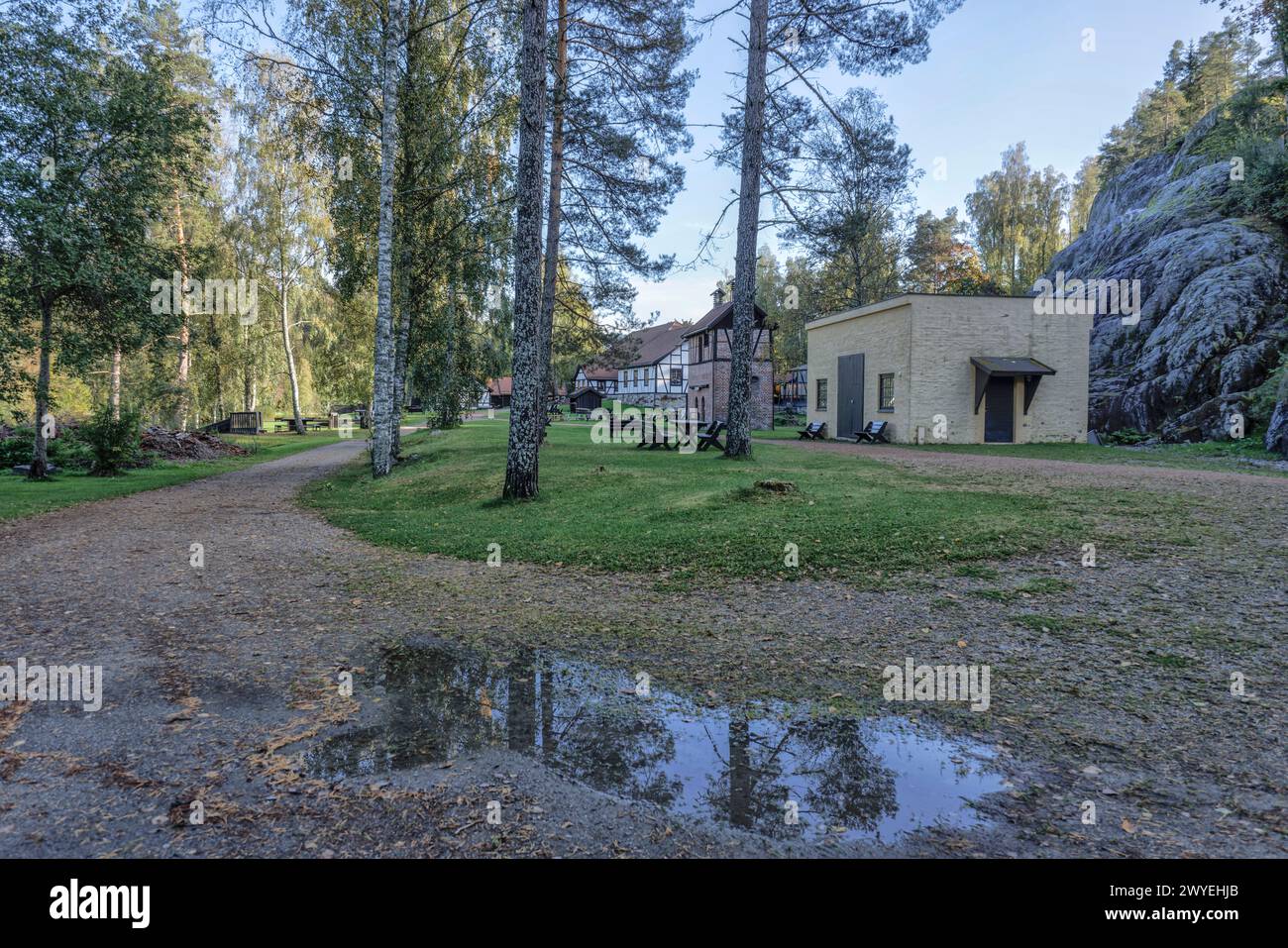 Edifici di Blaafarvevaeket e miniera di cobalto, storia culturale e industriale e museo e galleria d'arte all'aperto, Åmot, Modum, Buskerud Foto Stock