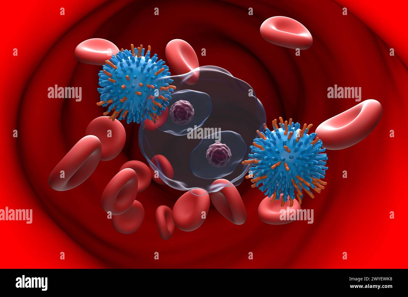 Terapia con cellule T di CAR nel linfoma Hodgkin (HL) - Vista in sezione illustrazione 3d. Foto Stock