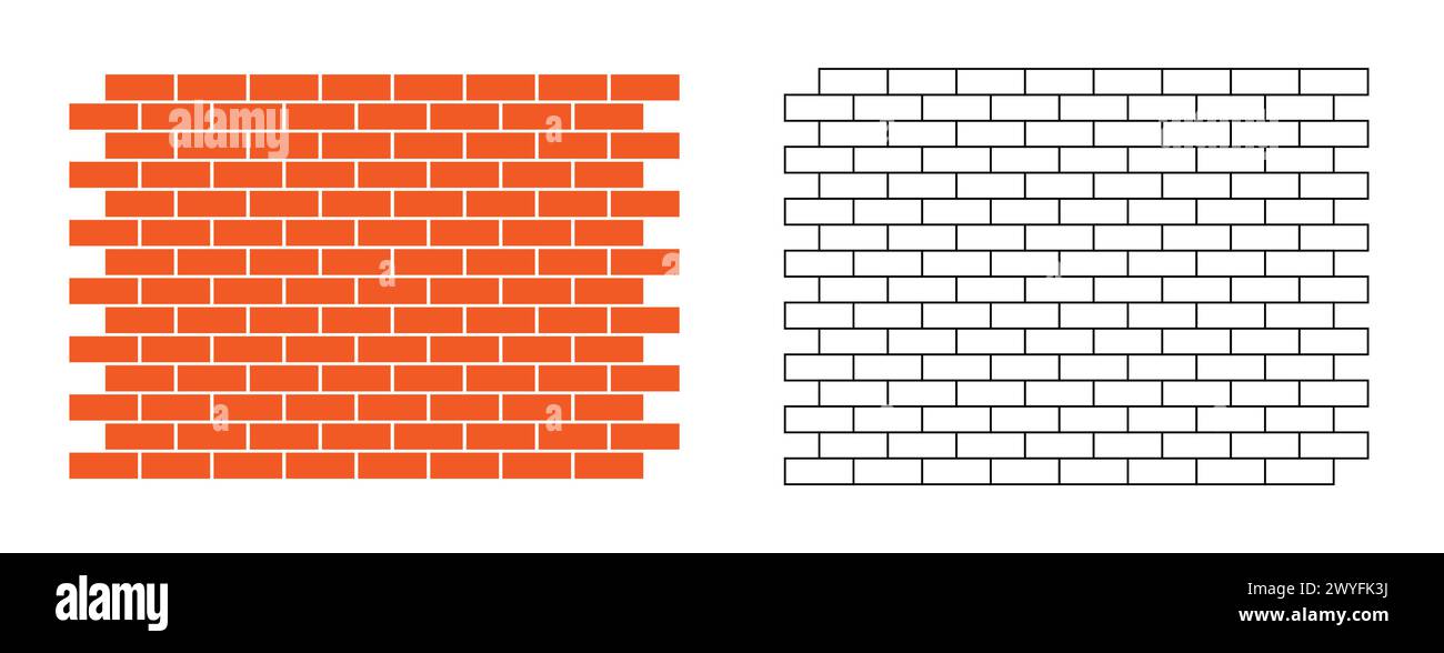 Icone delle pareti in mattoni, eleganti vettori in stile artistico a linea piatta. Illustrazione Vettoriale