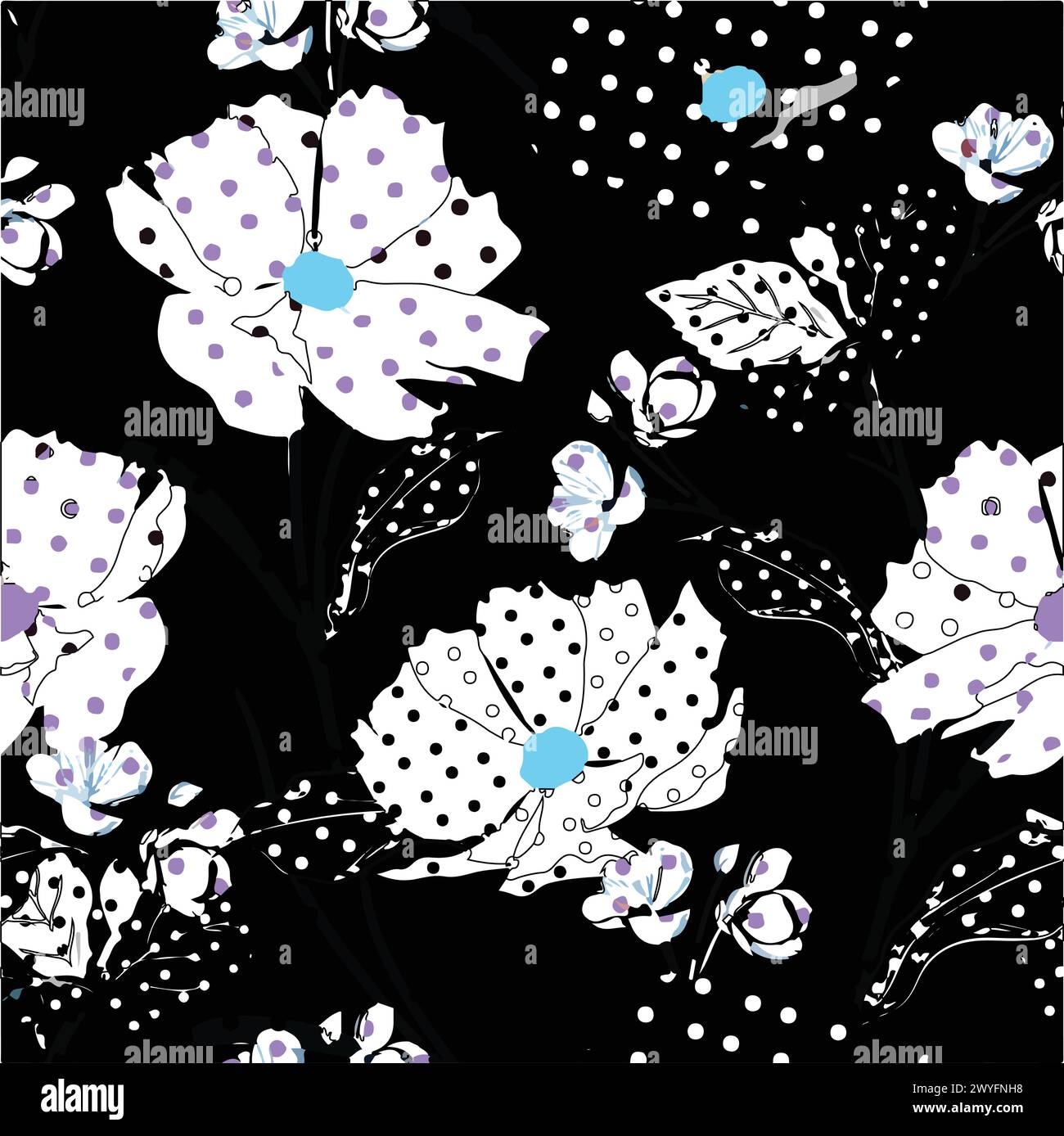 Fiori senza cuciture. illustrazione vettoriale. Fiori astratti, vettore floreale con foglie Illustrazione Vettoriale