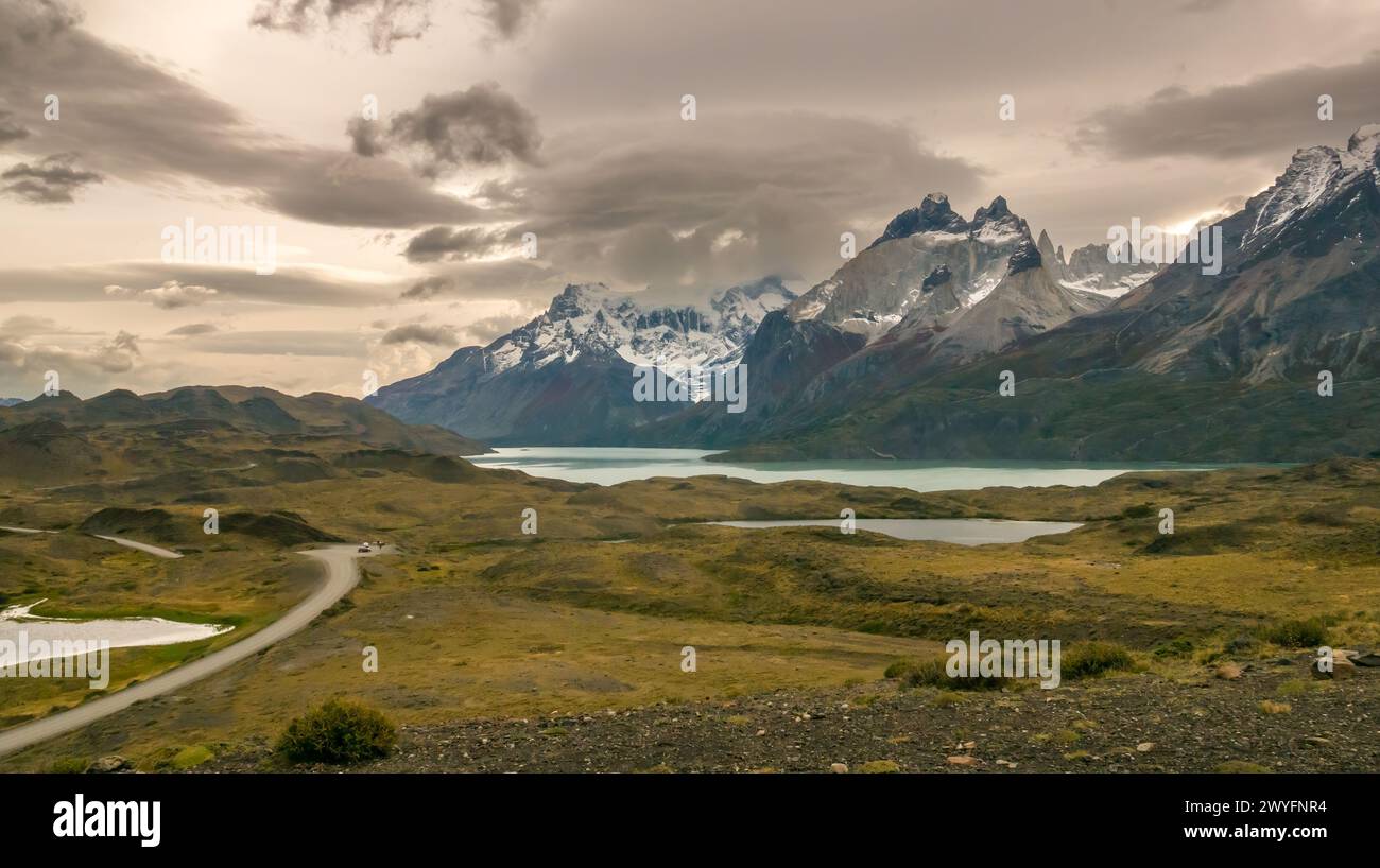 Parco nazionale Torres del Paine cime di granito, Patagonia, Cile, Sud America Foto Stock