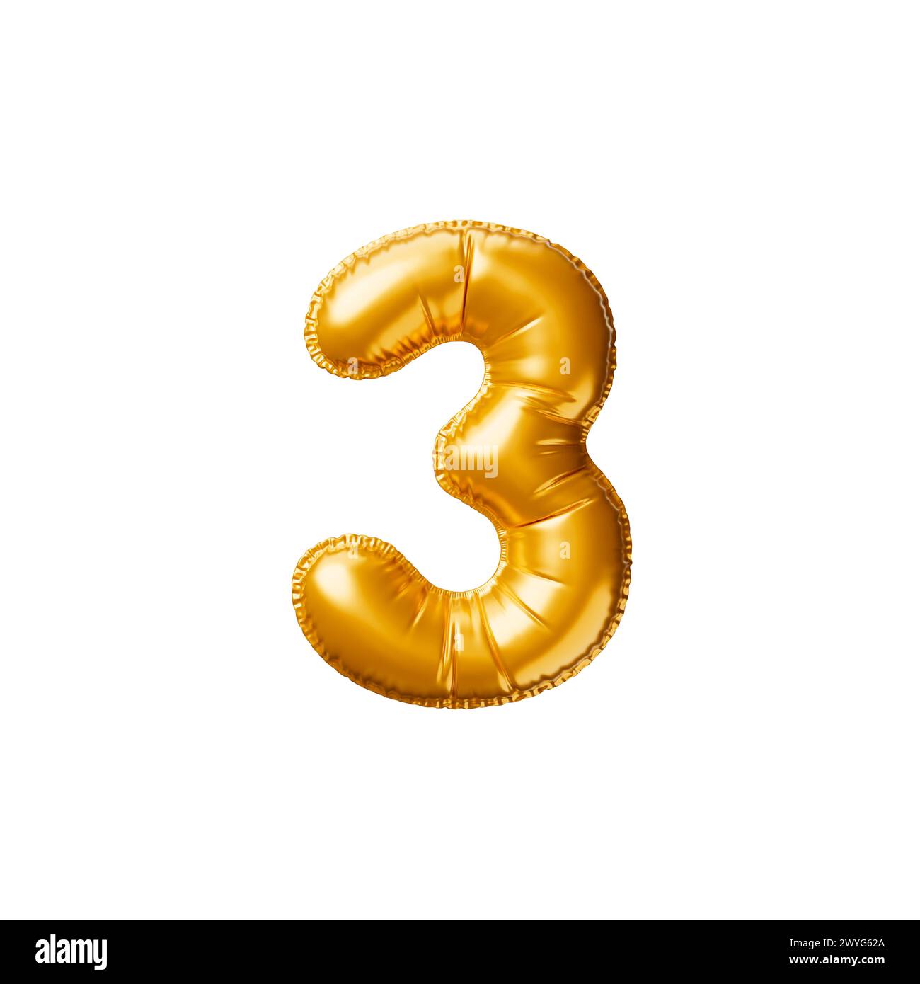 Palloncino d'oro numero 3. illustrazione di rendering 3d. Foto Stock