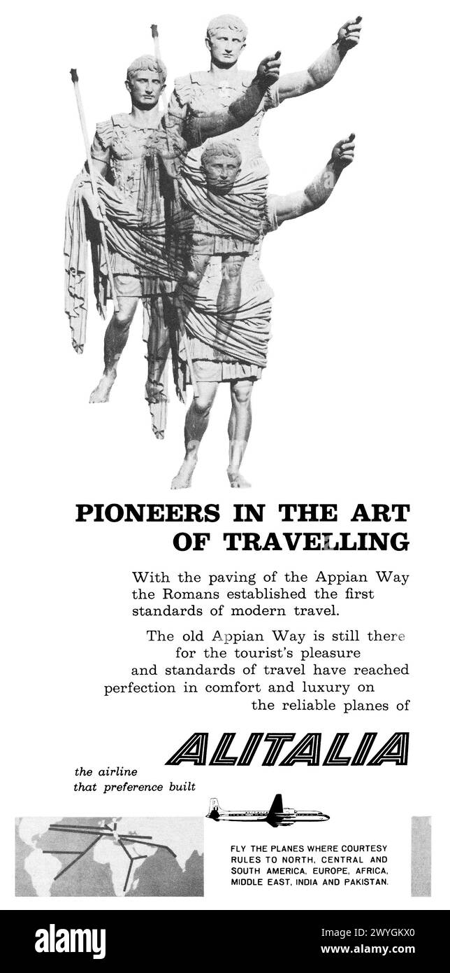 1960 pubblicità britannica per la compagnia aerea Alitalia. Foto Stock