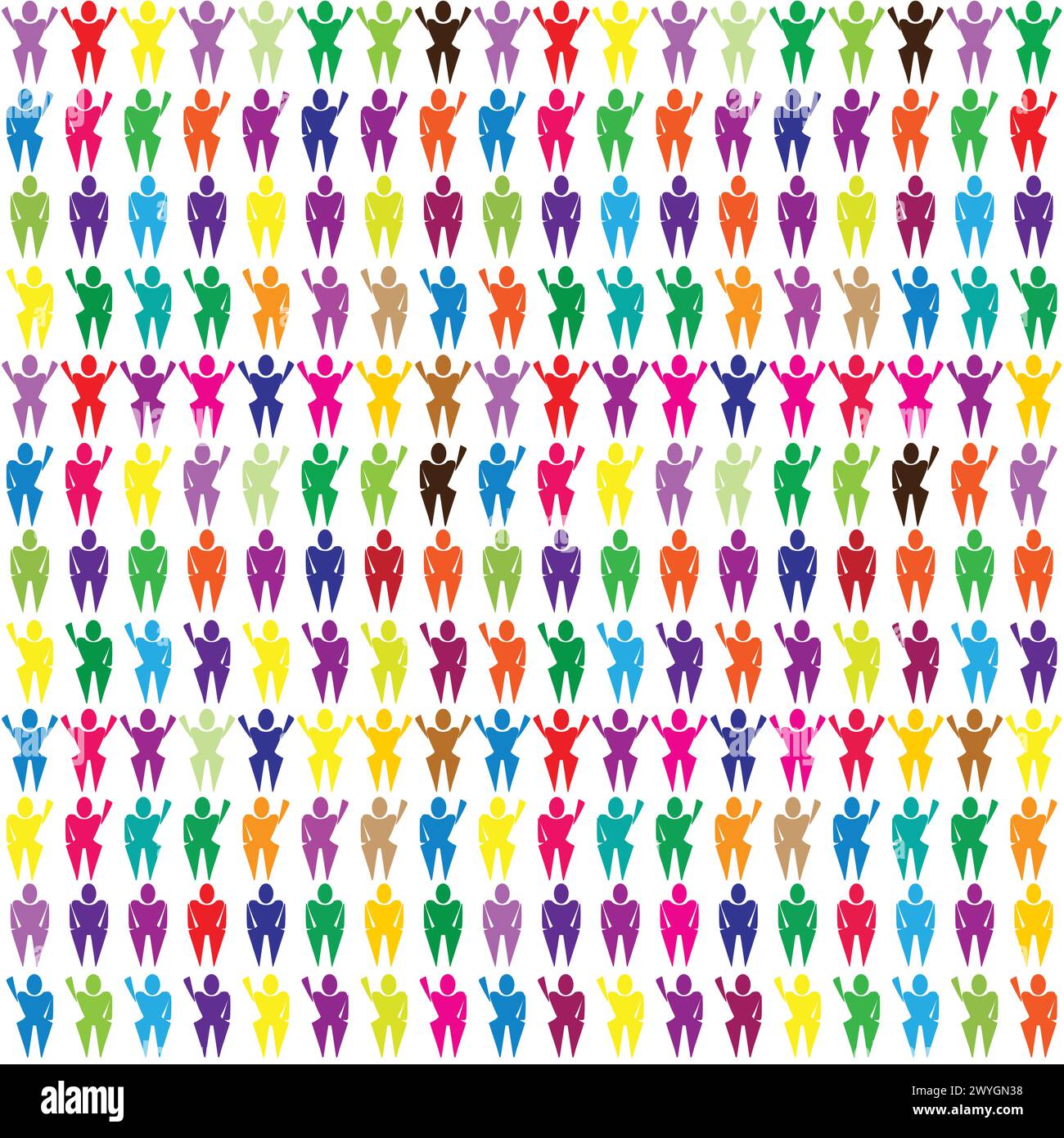 figure colorate di persone che fanno un gesto ripetendo le file; mani alzate e persone in piedi piccole figure Illustrazione Vettoriale