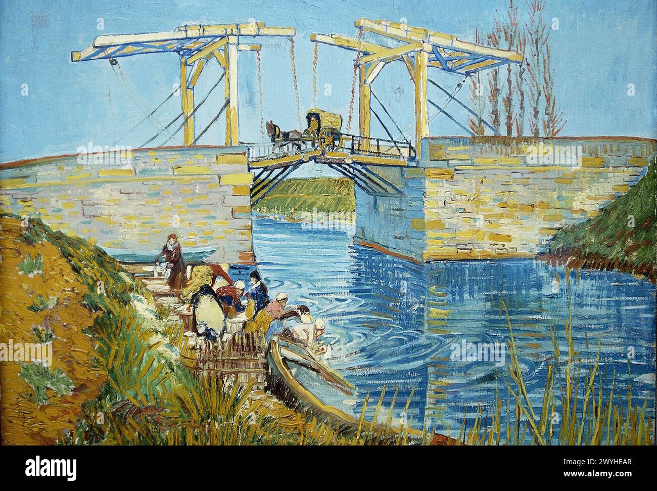 "Il ponte Langlois ad Arles with Women Washing" (1888) di Vincent Van Gogh. Museo Kröller-Müller, Het Nationale Park De Hoge Veluwe. Gelderland, Paesi Bassi. Foto Stock