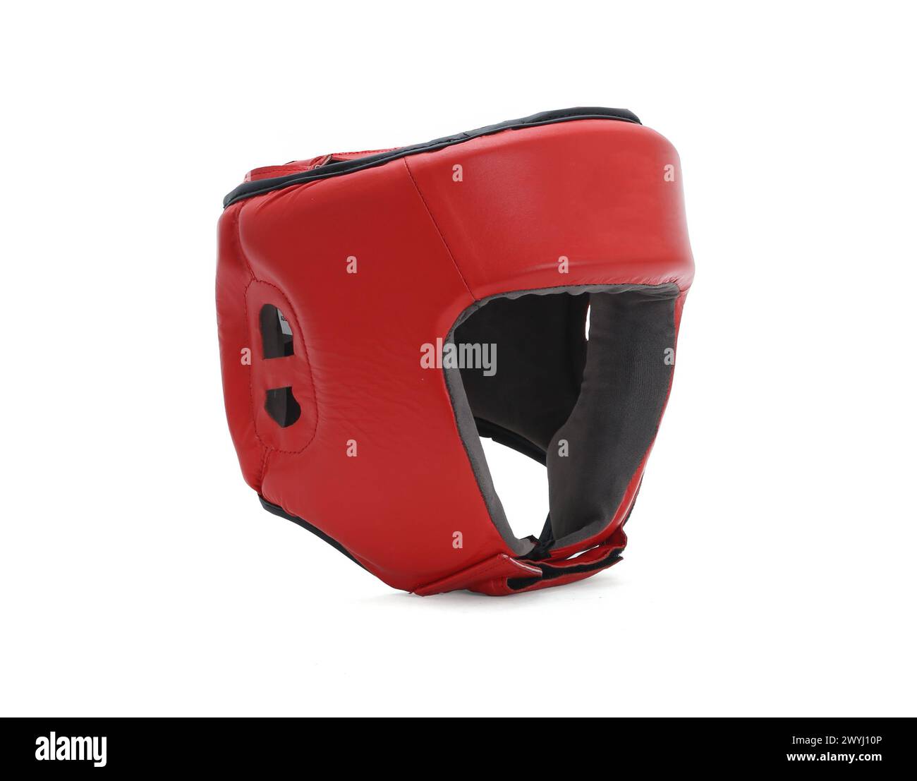protezione della testa di boxe rossa isolata su sfondo bianco Foto Stock