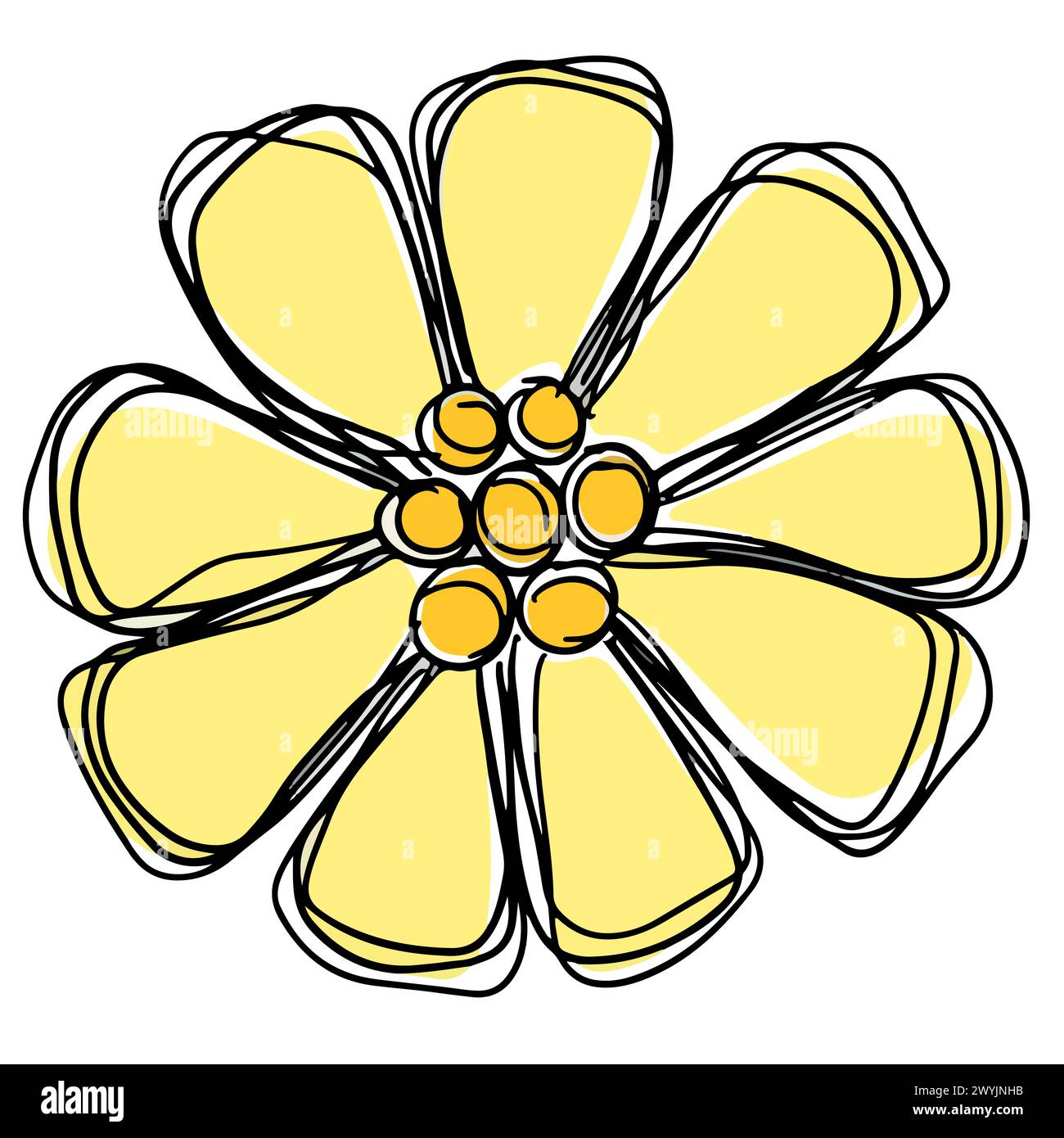 Logo disegnato a mano contorno Squiggle Design di un'icona di fiori selvatici Foto Stock