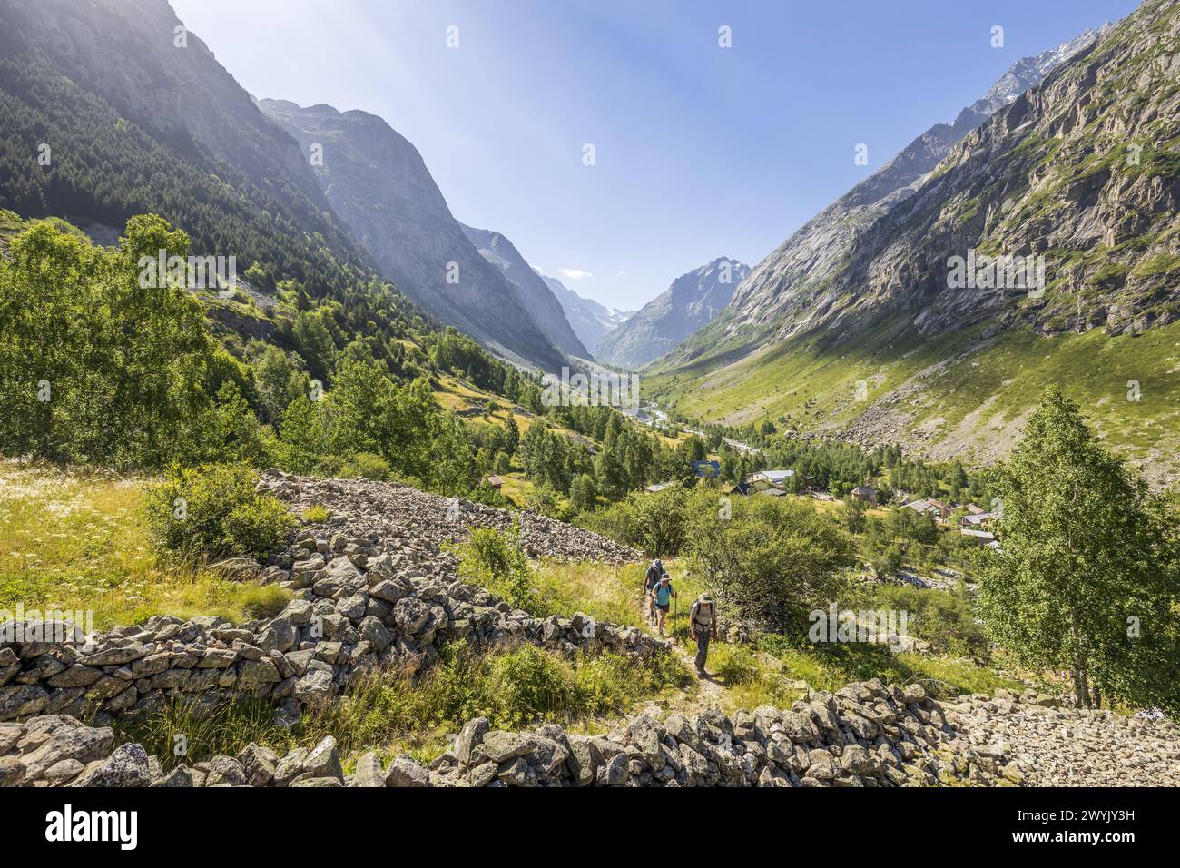 Francia, Isère, Parco nazionale Ecrins, valle Vénéon, Saint-Christophe-en-Oisans, frazione di Bérarde, escursione fino alla testa di Maye Foto Stock