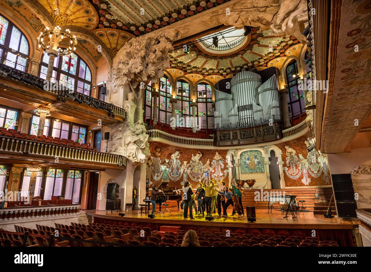 Spagna, Catalogna, Barcellona, Palau de la musica Catalana, sala concerti progettata dall'architetto del modernismo catalano Lluis Domènech i Montaner, patrimonio dell'umanità dell'UNESCO Foto Stock