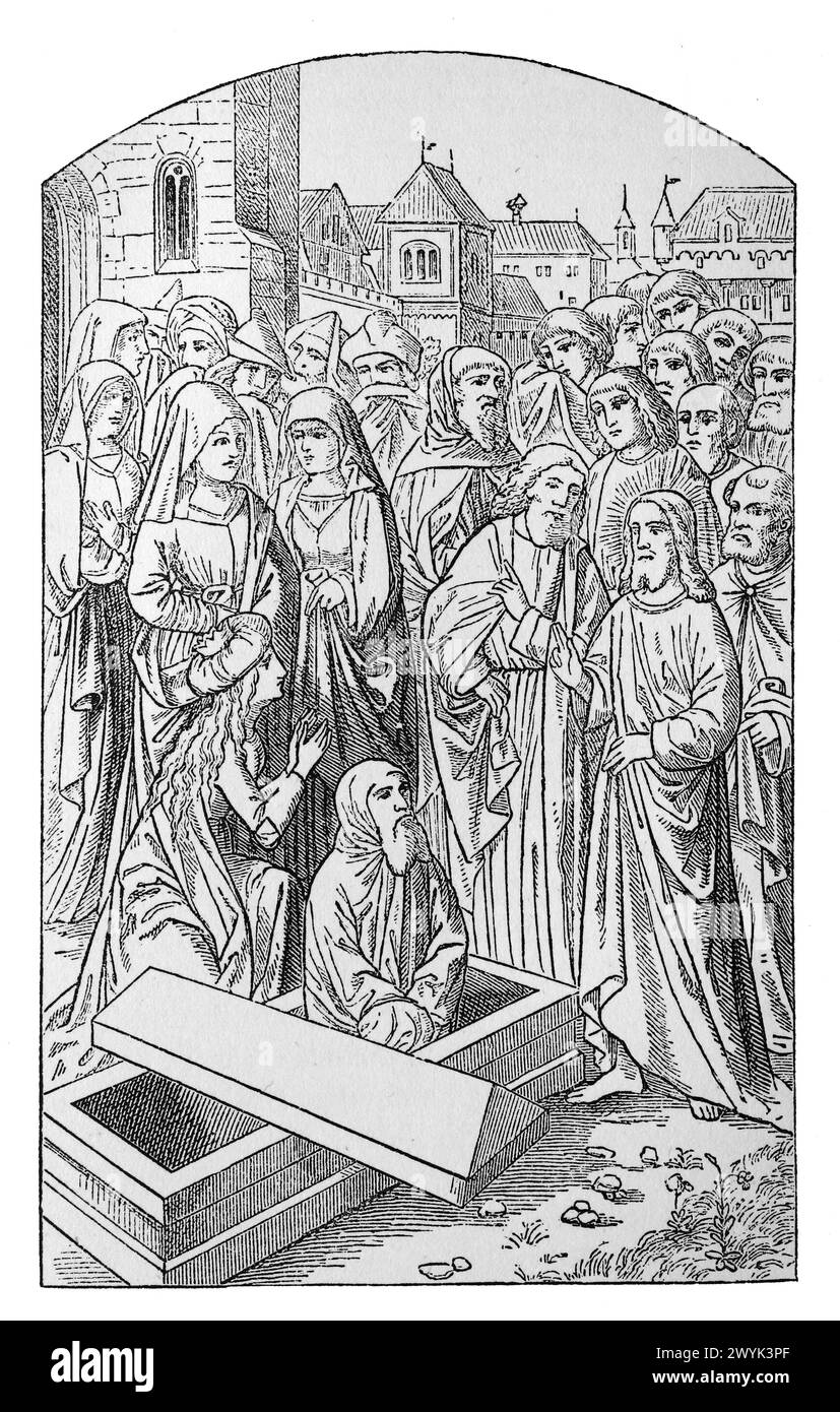 L'Ufficio per i morti del Messale di Vienna. L'Ufficio per i morti è un ciclo di preghiera della Liturgia delle ore nella Chiesa Cattolica Romana, detto per il riposo dell'anima di un individuo o di un individuo defunto: Incisione dalla vita dei Santi (parte 1 novembre) dal reverendo Sabin Baring-Gould, pubblicato nel 1898 Foto Stock