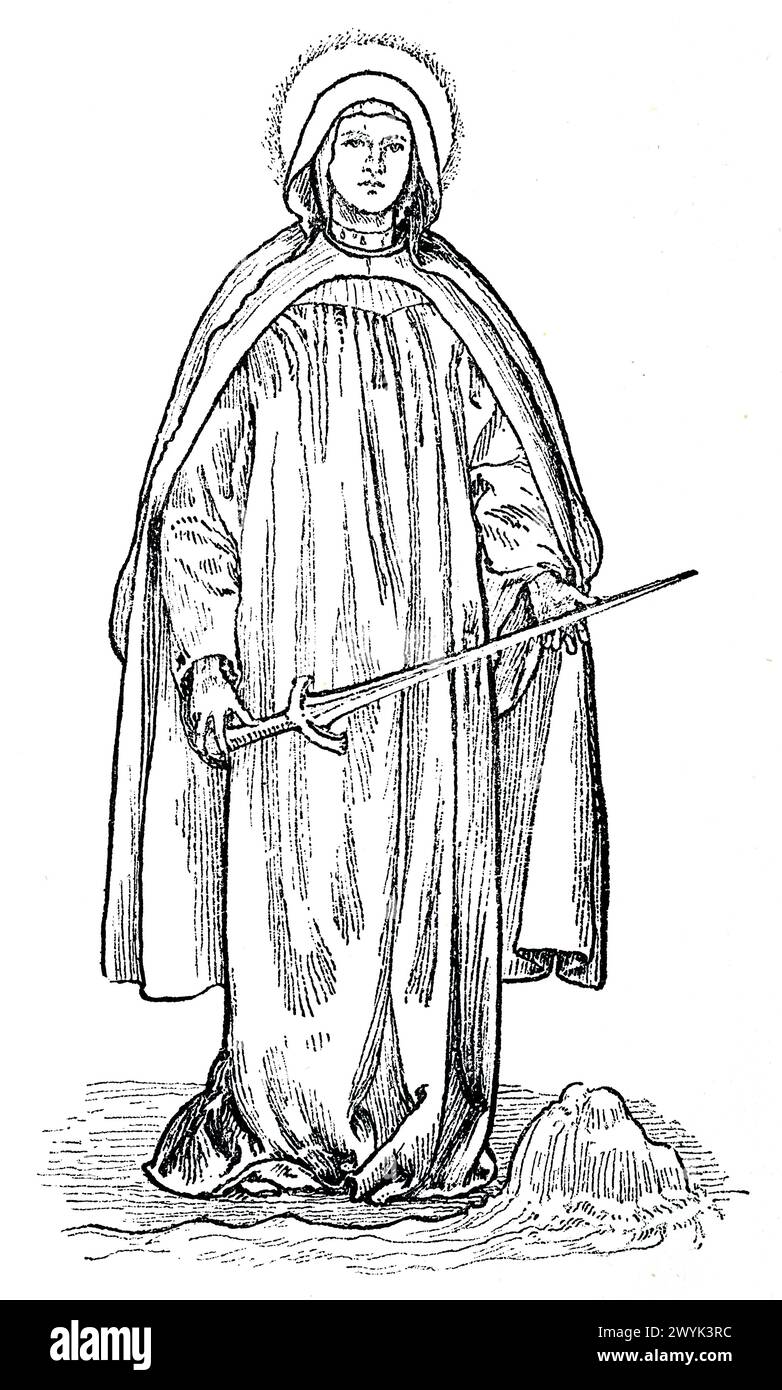 St Winefred: Engraving from Lives of the Saints (novembre parte 1) del reverendo Sabin Baring-Gould, pubblicato nel 1898 Foto Stock