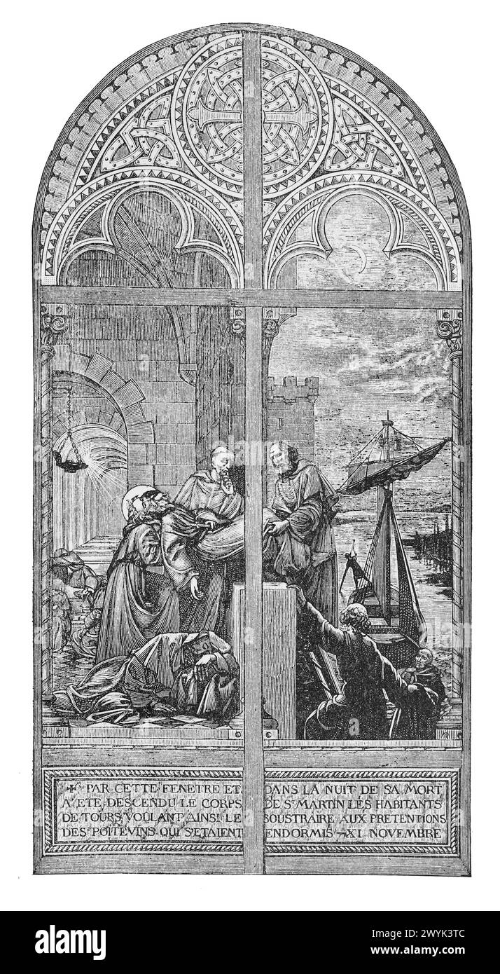 La gente di Tours che porta il corpo di San Martino. Design for a window di Claudius Lavergne: Engraving from Lives of the Saints (novembre parte 1) del reverendo Sabin Baring-Gould, pubblicato nel 1898 Foto Stock