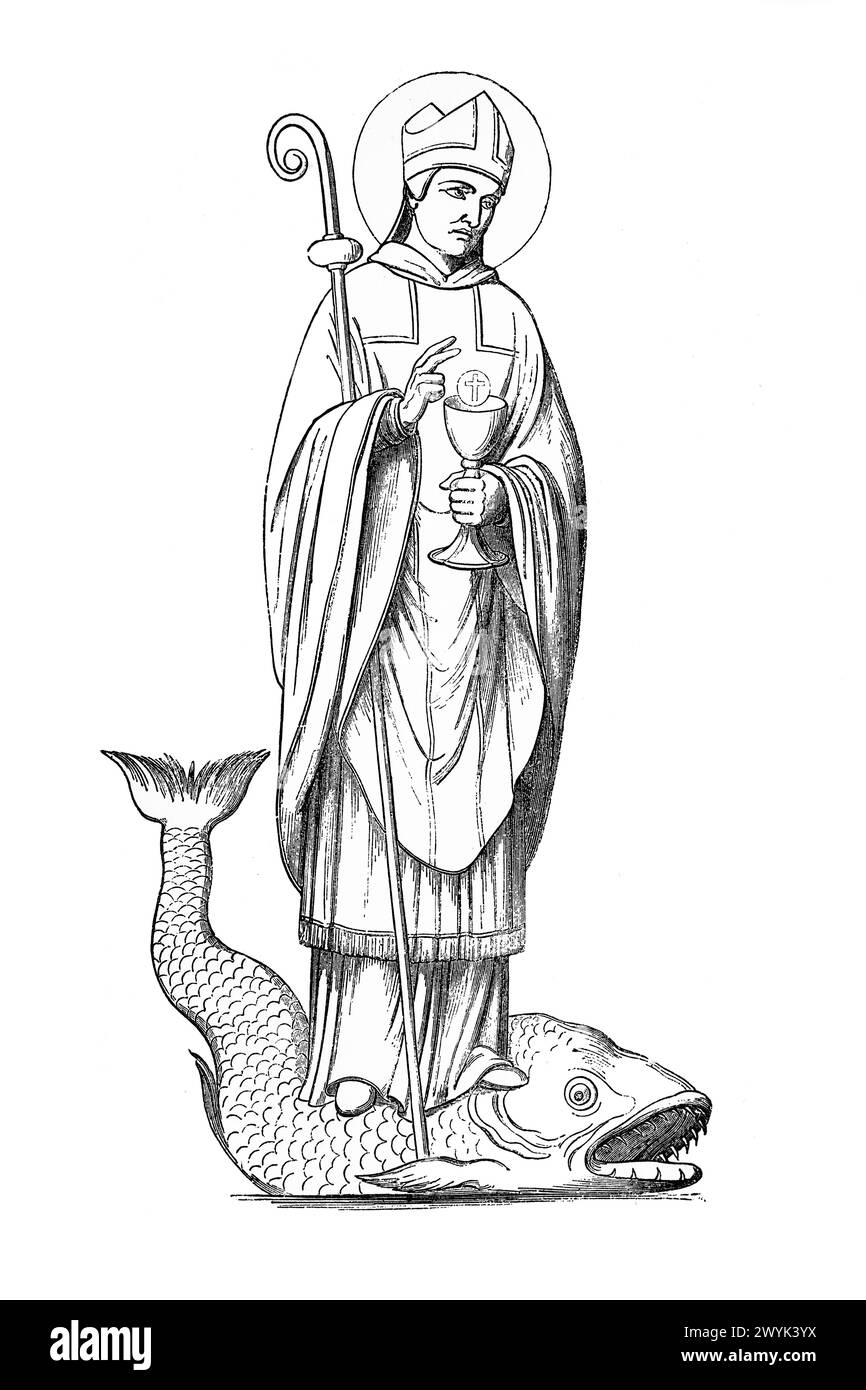 Ritratto di San Malo (AKA Machutus, o Maclovio) vi secolo santo gallese fondatore di St Malo in Bretagna, Francia: Incisione da vite dei Santi (novembre parte 1) del reverendo Sabin Baring-Gould, pubblicato nel 1898 Foto Stock