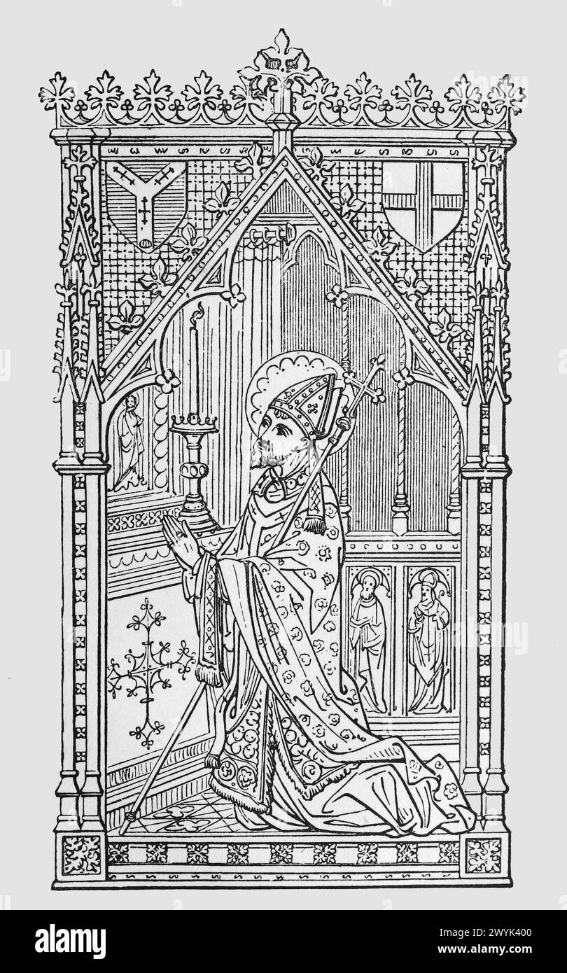 Sant'Edmondo, Arcivescovo di Canterbury, da un disegno di A W N Pugin, XIX secolo: Incisione da vite dei Santi (parte 1 novembre) del reverendo Sabin Baring-Gould, pubblicato nel 1898 Foto Stock
